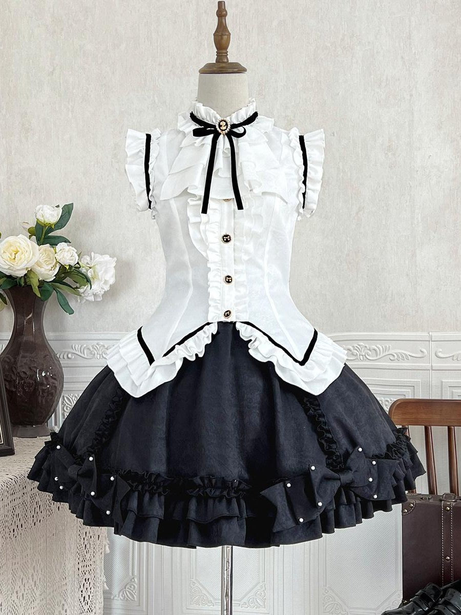 Sweet Promise Black White Gothic Lolita Maid Japanese Schoolgirl Women's Jsk / Jumper Skirts