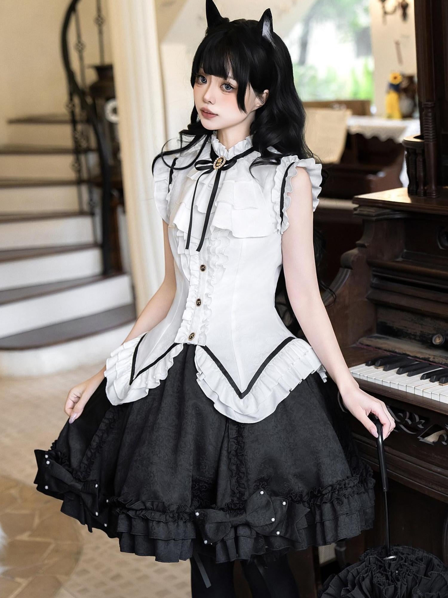 Sweet Promise Black White Gothic Lolita Maid Japanese Schoolgirl Women's Jsk / Jumper Skirts