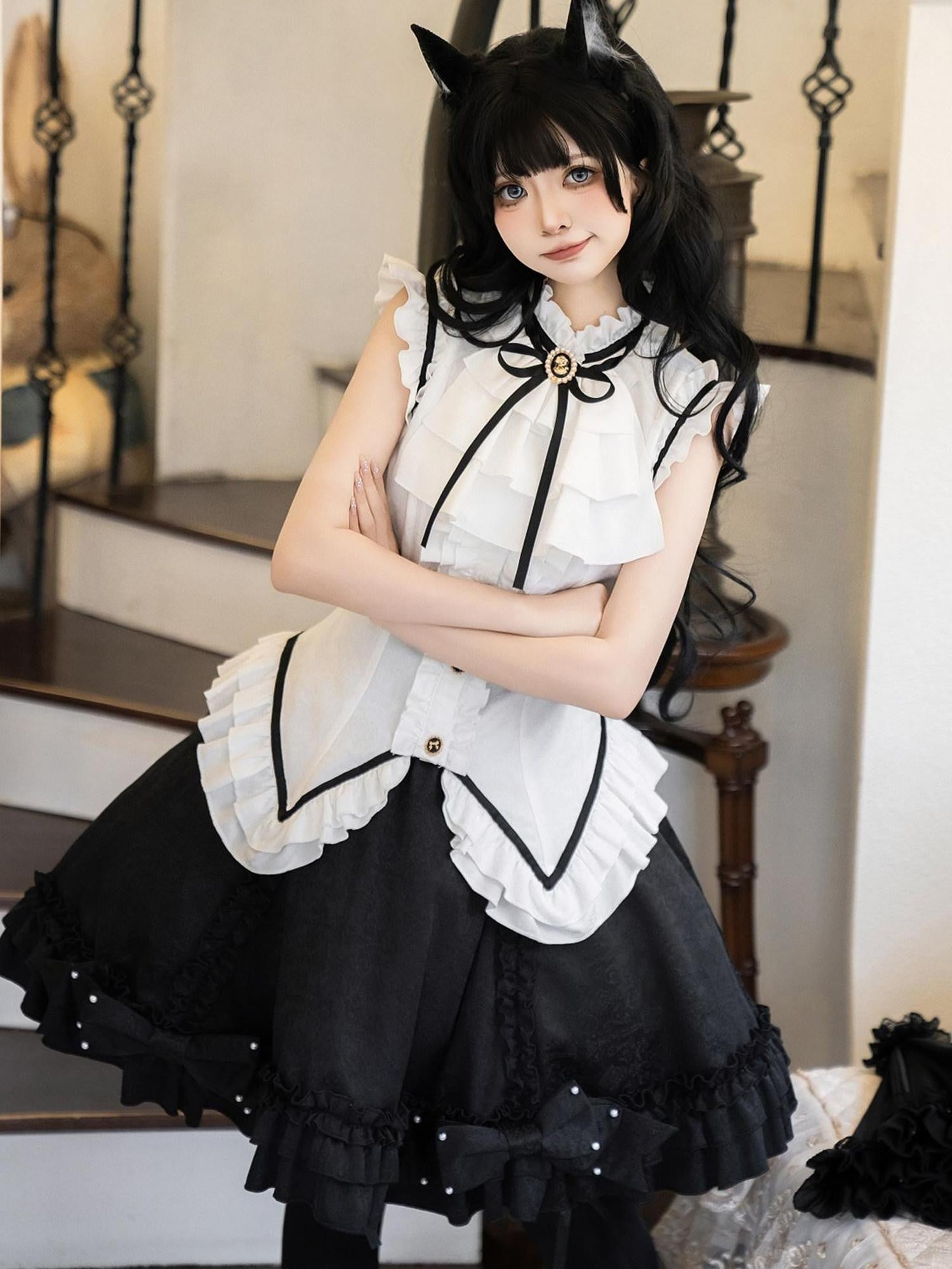 Sweet Promise Black White Gothic Lolita Maid Japanese Schoolgirl Women's Jsk / Jumper Skirts