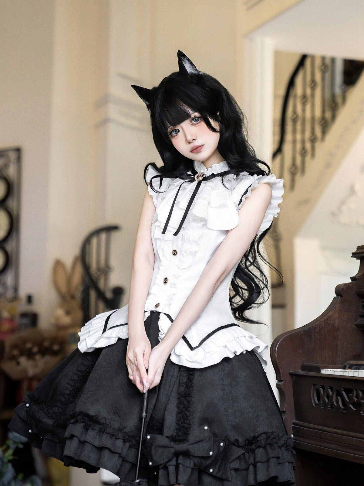 Sweet Promise Black White Gothic Lolita Maid Japanese Schoolgirl Women's Jsk / Jumper Skirts