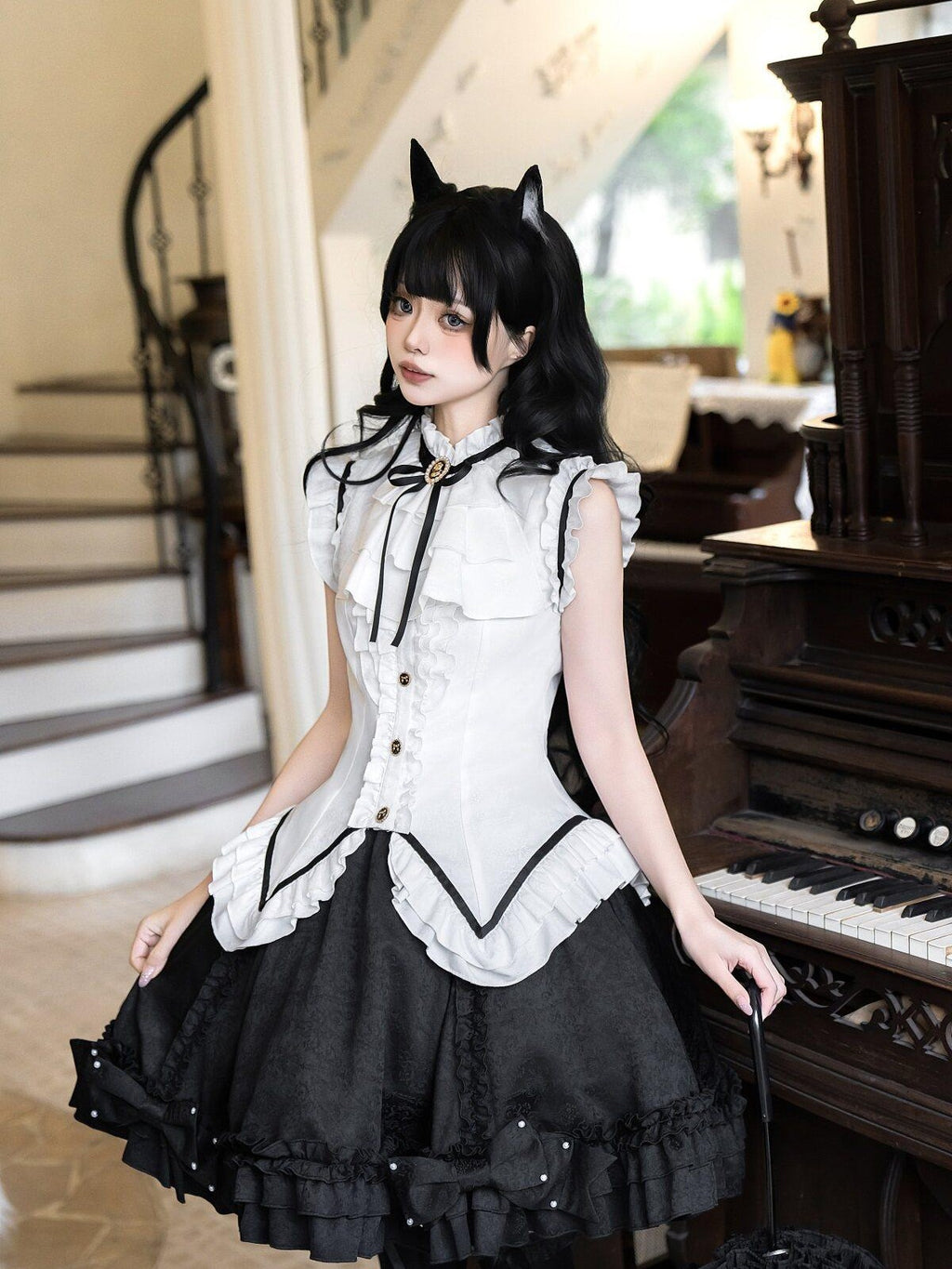 Sweet Promise Black White Gothic Lolita Maid Japanese Schoolgirl Women's Jsk / Jumper Skirts