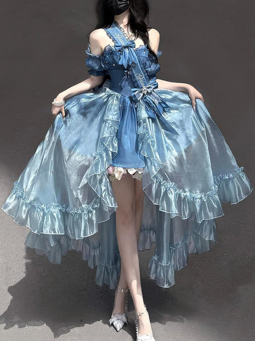 Sweet Promise Blue Bridal Mermaid Princess Lolita Halter Neck Women's Jsk / Jumper Skirts