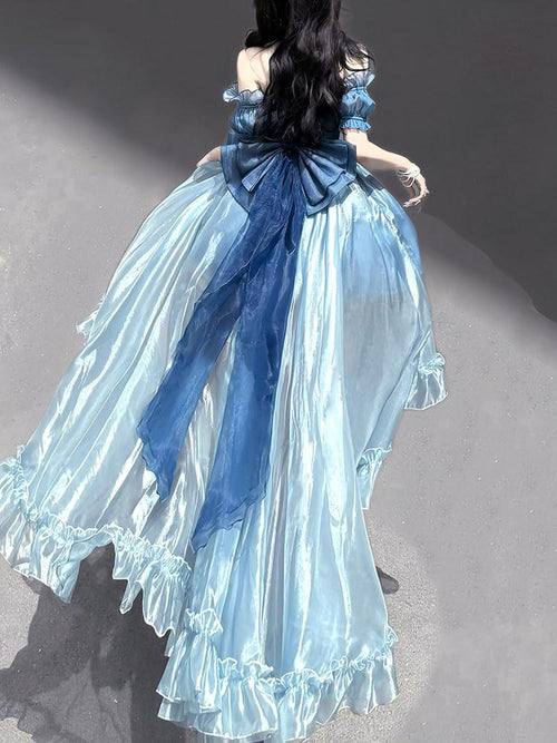 Sweet Promise Blue Bridal Mermaid Princess Lolita Halter Neck Women's Jsk / Jumper Skirts