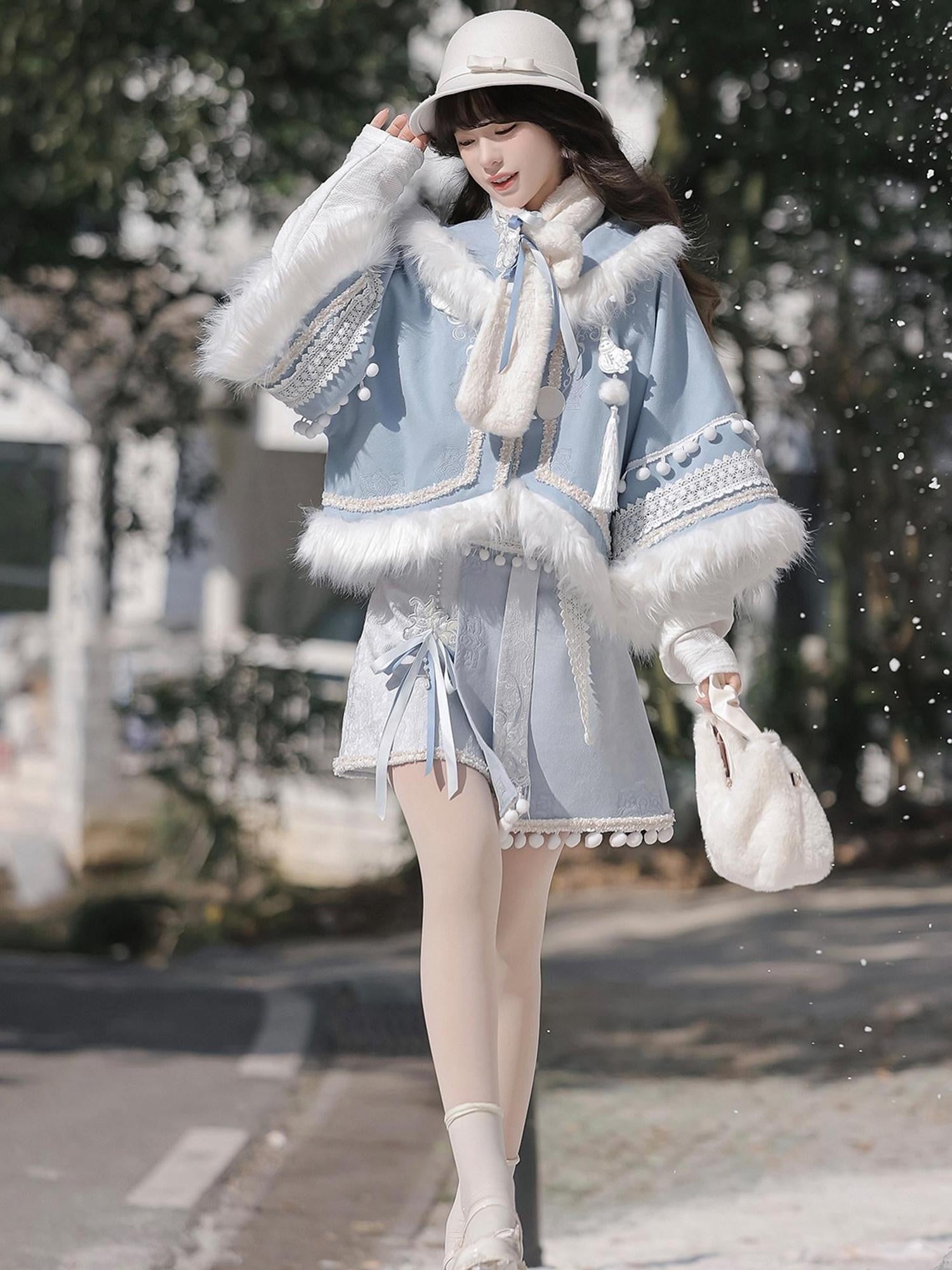 Sweet Promise Blue Lolita Princess A Line Round Neck Four Piece Women's Skirt Sets