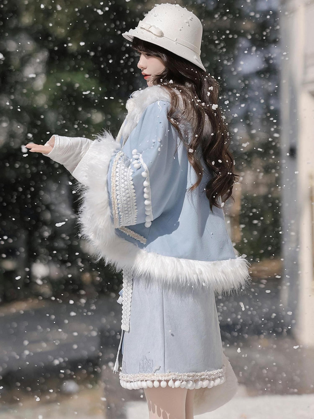 Sweet Promise Blue Lolita Princess A Line Round Neck Four Piece Women's Skirt Sets