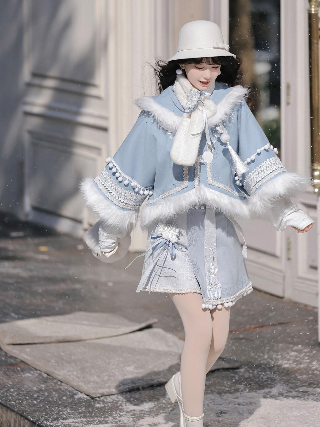 Sweet Promise Blue Lolita Princess A Line Round Neck Four Piece Women's Skirt Sets