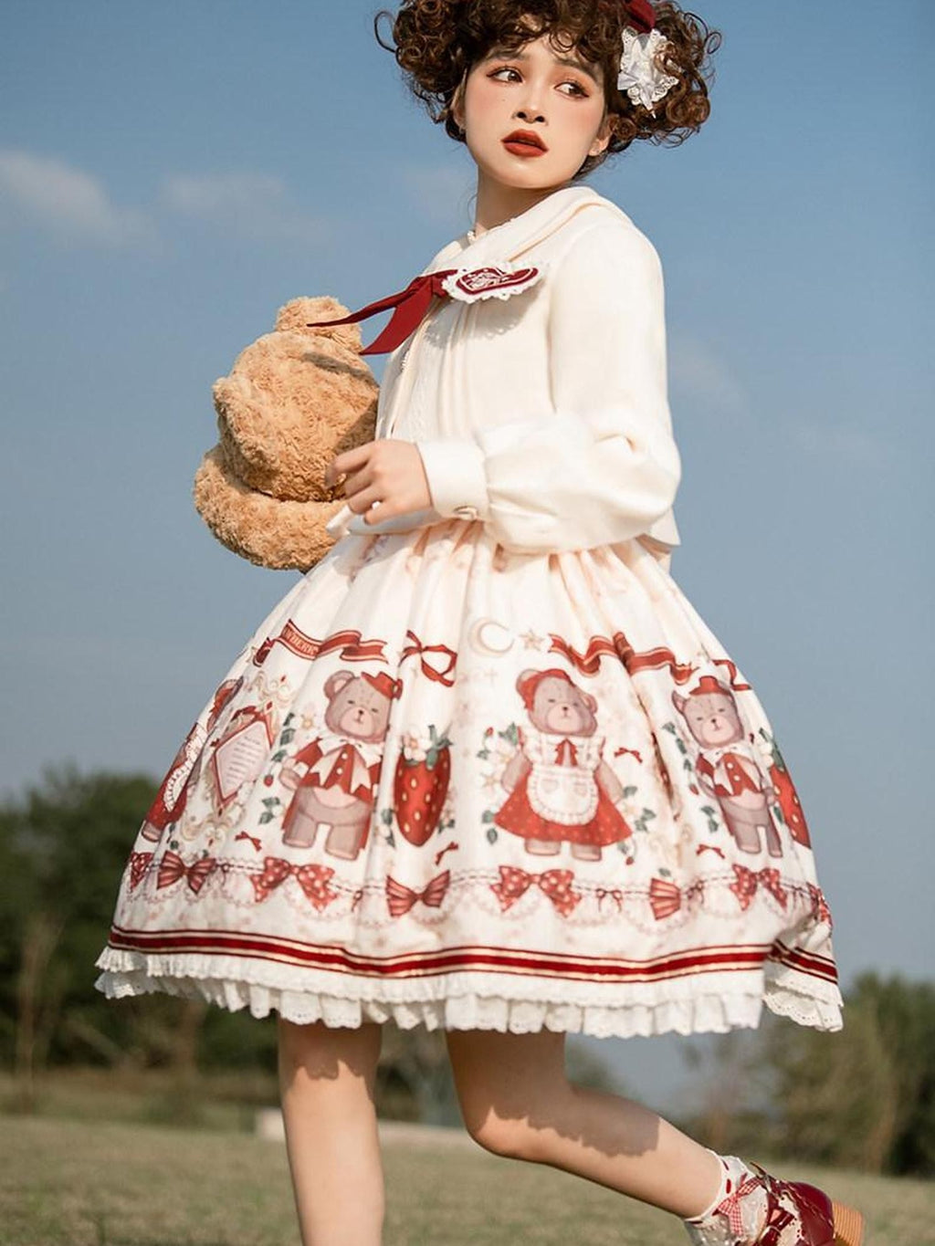Sweet Promise Cartoon Print A Line High Waist Princess Women's Polyester Jsk / Jumper Skirts