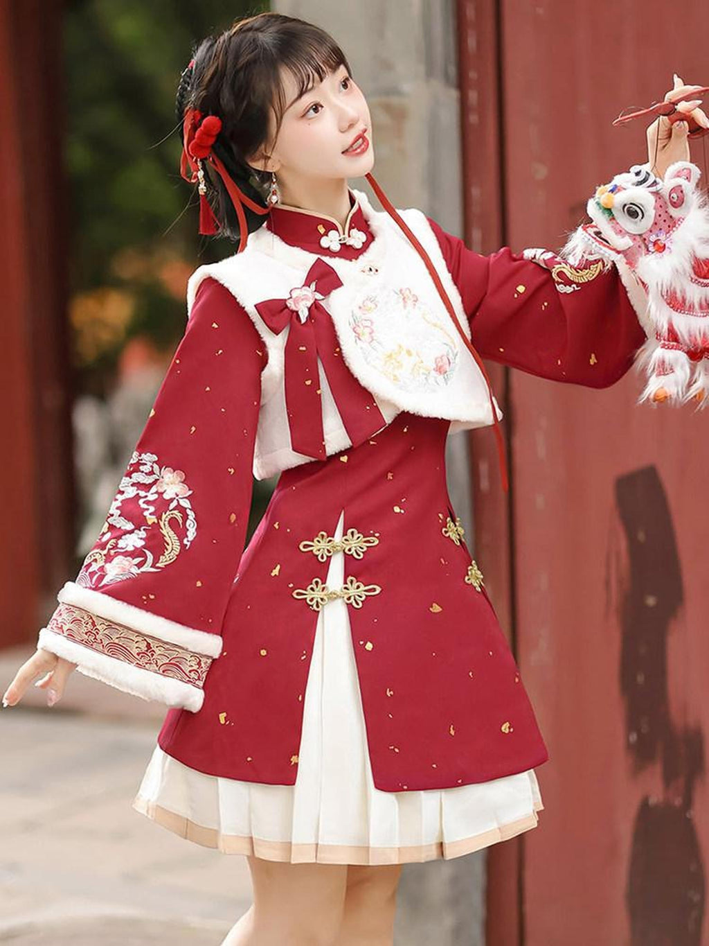 Sweet Promise Chinese Han Inspired Lolita Pleated Princess 3 Piece Women's Polyester Jsk Sets