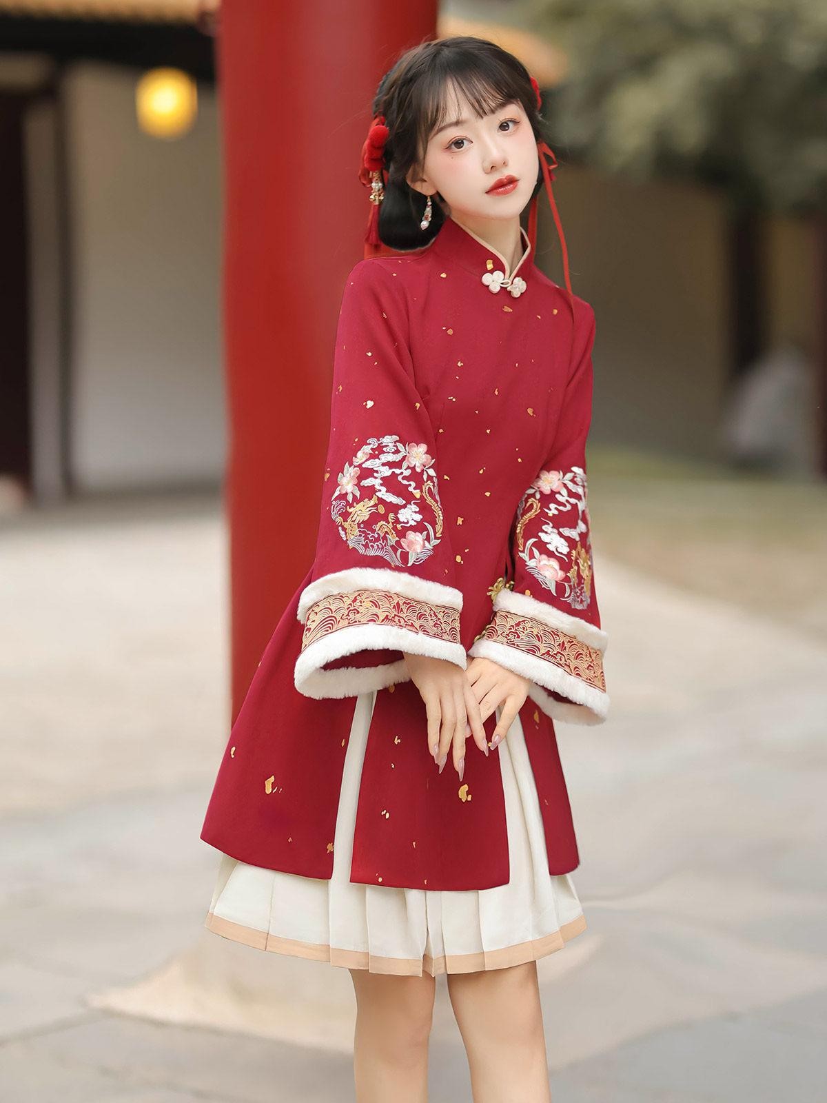 Sweet Promise Chinese Han Inspired Lolita Pleated Princess 3 Piece Women's Polyester Jsk Sets