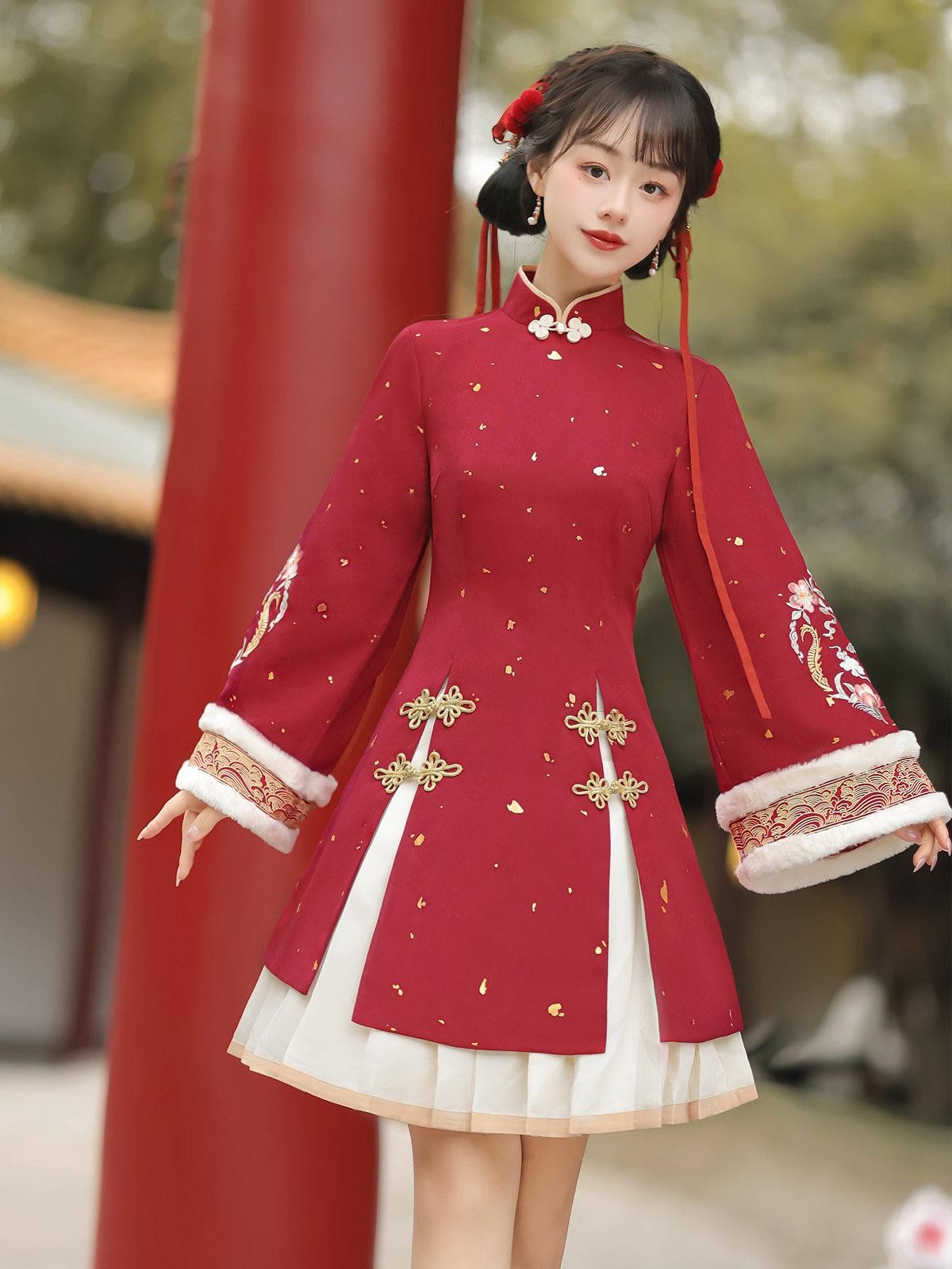 Sweet Promise Chinese Han Inspired Lolita Pleated Princess 3 Piece Women's Polyester Jsk Sets