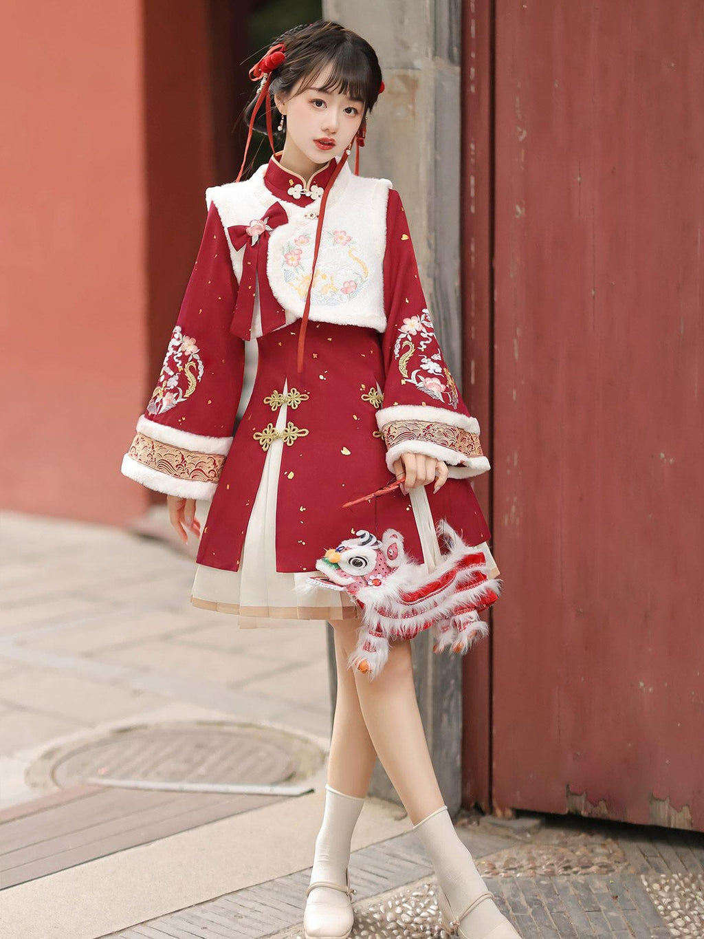 Sweet Promise Chinese Han Inspired Lolita Pleated Princess 3 Piece Women's Polyester Jsk Sets