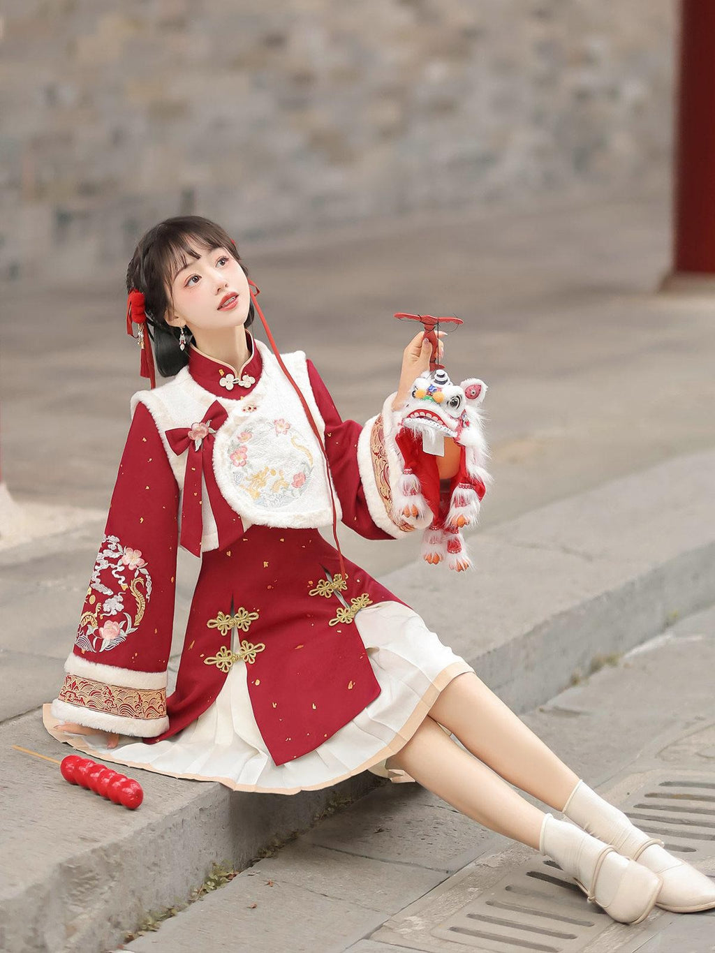 Sweet Promise Chinese Han Inspired Lolita Pleated Princess 3 Piece Women's Polyester Jsk Sets