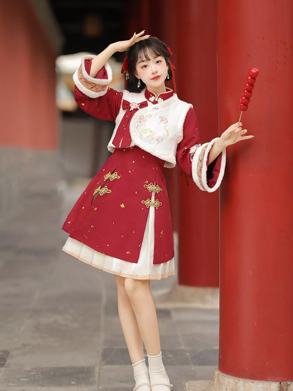 Sweet Promise Chinese Han Inspired Lolita Pleated Princess 3 Piece Women's Polyester Jsk Sets