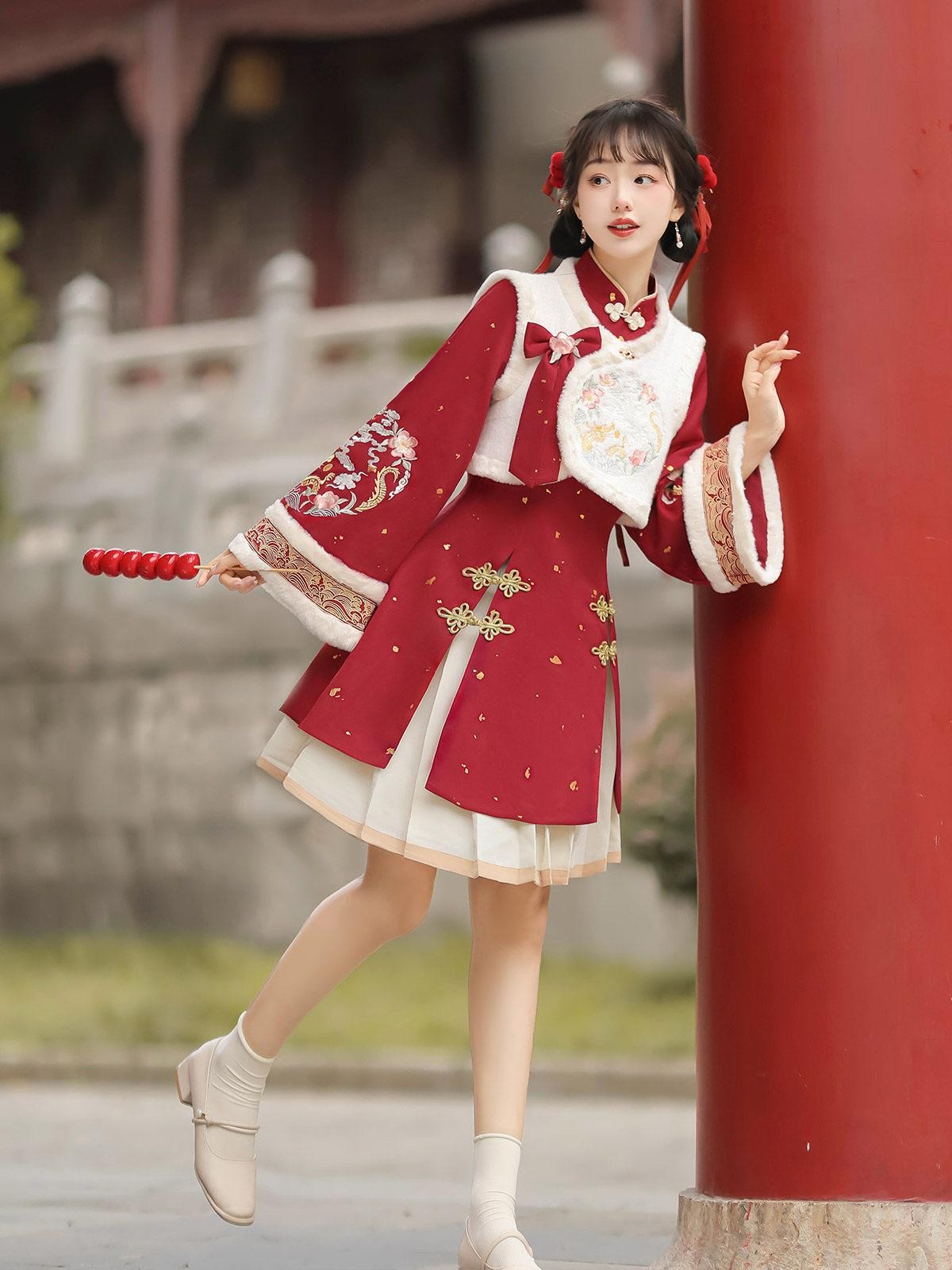 Sweet Promise Chinese Han Inspired Lolita Pleated Princess 3 Piece Women's Polyester Jsk Sets