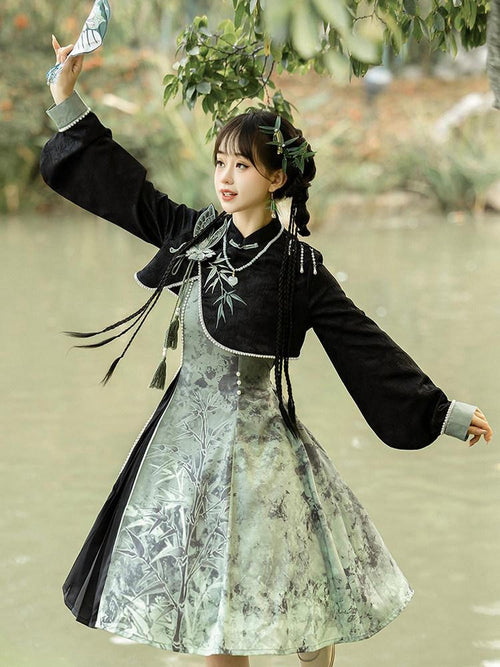Sweet Promise Chinese Hanfu Lolita A Line High Waist Stand Collar Women's Jsk Sets