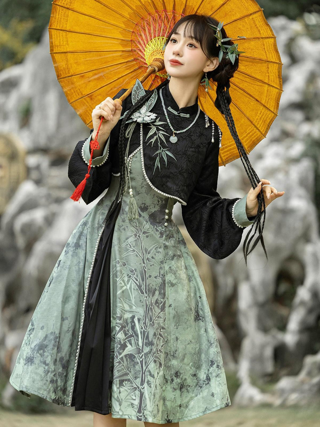 Sweet Promise Chinese Hanfu Lolita A Line High Waist Stand Collar Women's Jsk Sets