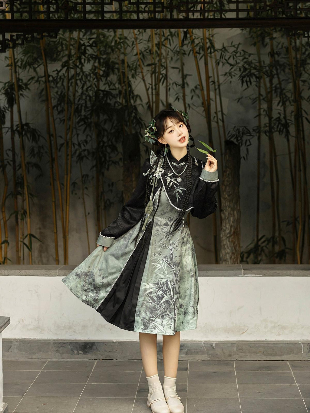 Sweet Promise Chinese Hanfu Lolita A Line High Waist Stand Collar Women's Jsk Sets