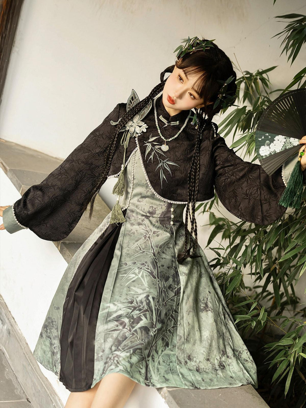 Sweet Promise Chinese Hanfu Lolita A Line High Waist Stand Collar Women's Jsk Sets