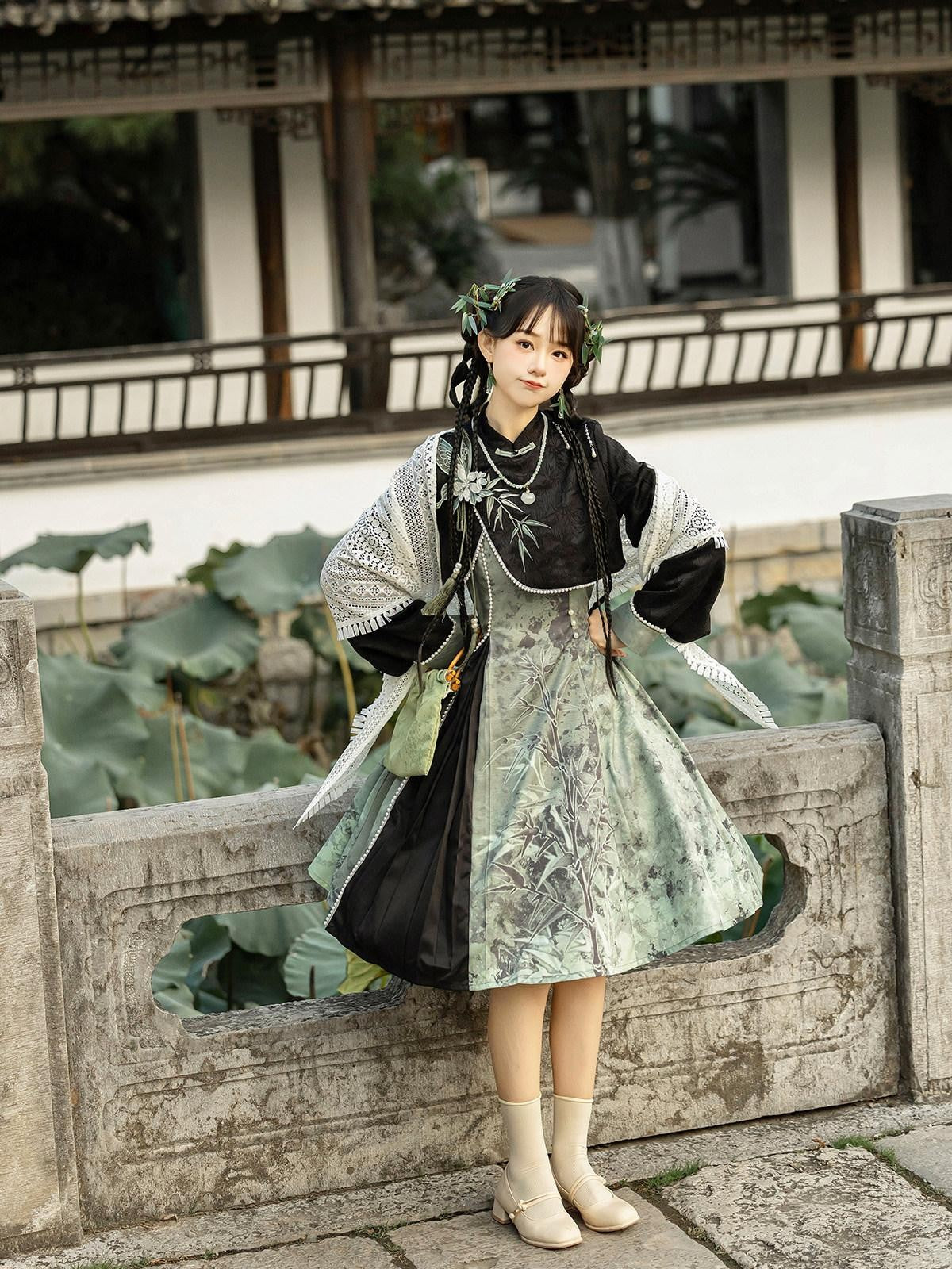 Sweet Promise Chinese Hanfu Lolita A Line High Waist Stand Collar Women's Jsk Sets