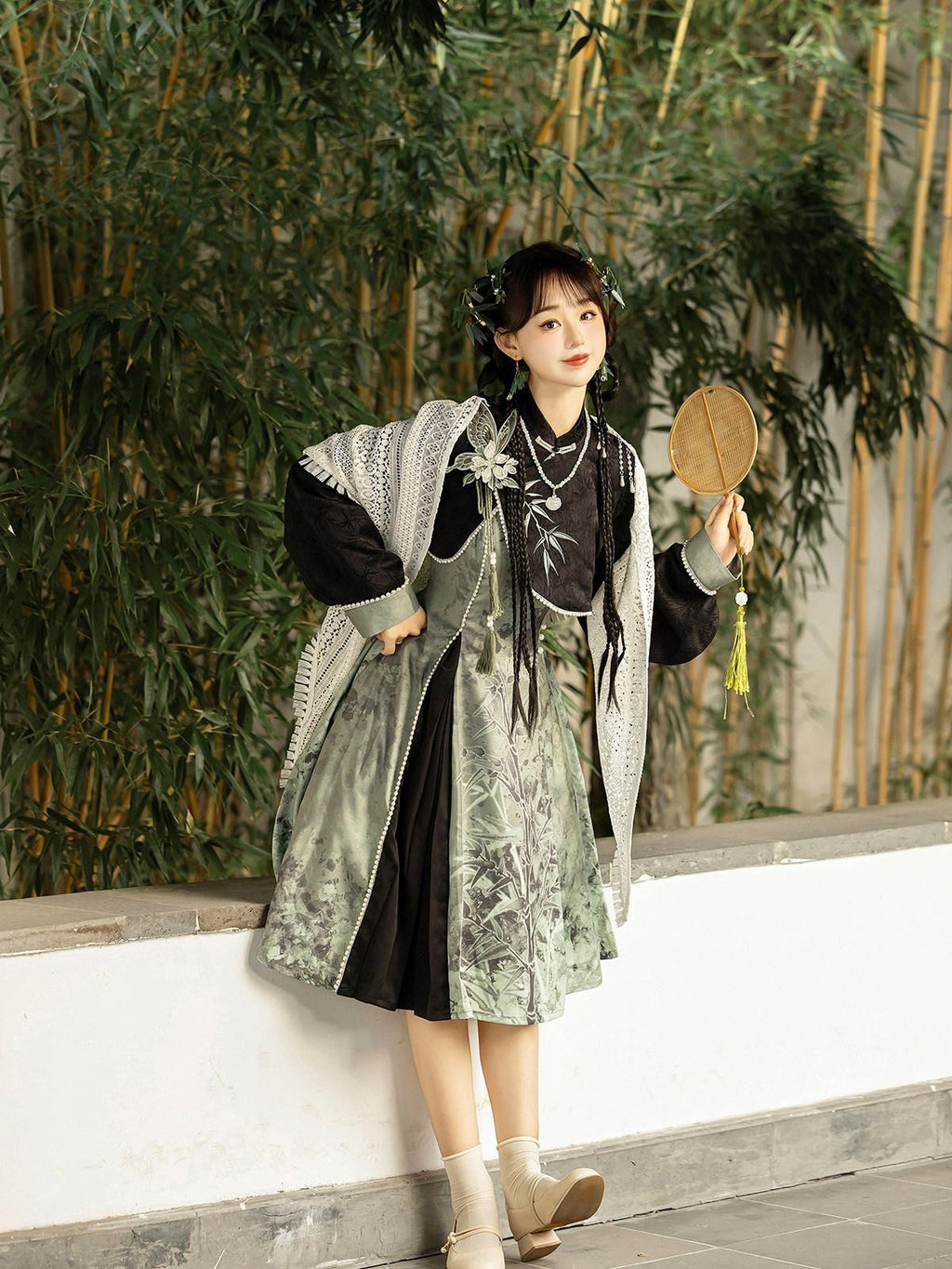 Sweet Promise Chinese Hanfu Lolita A Line High Waist Stand Collar Women's Jsk Sets