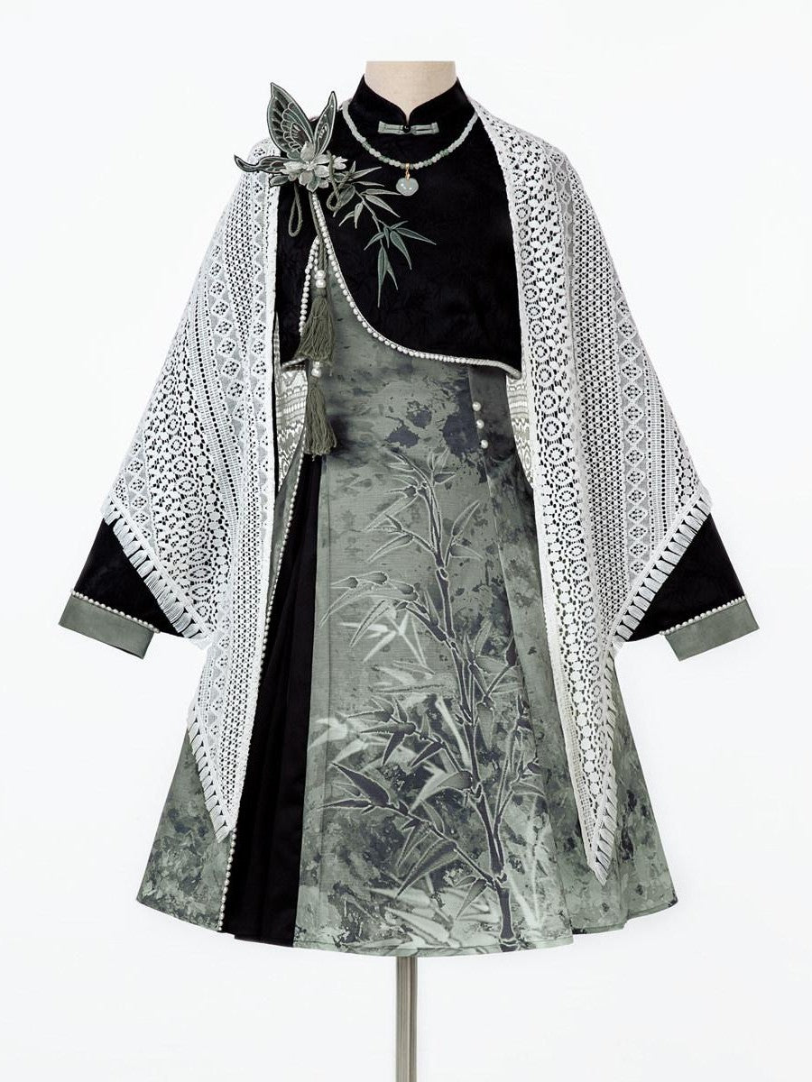 Sweet Promise Chinese Hanfu Lolita A Line High Waist Stand Collar Women's Jsk Sets