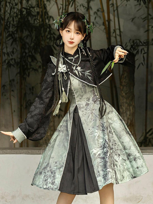 Sweet Promise Chinese Hanfu Lolita A Line High Waist Stand Collar Women's Jsk Sets