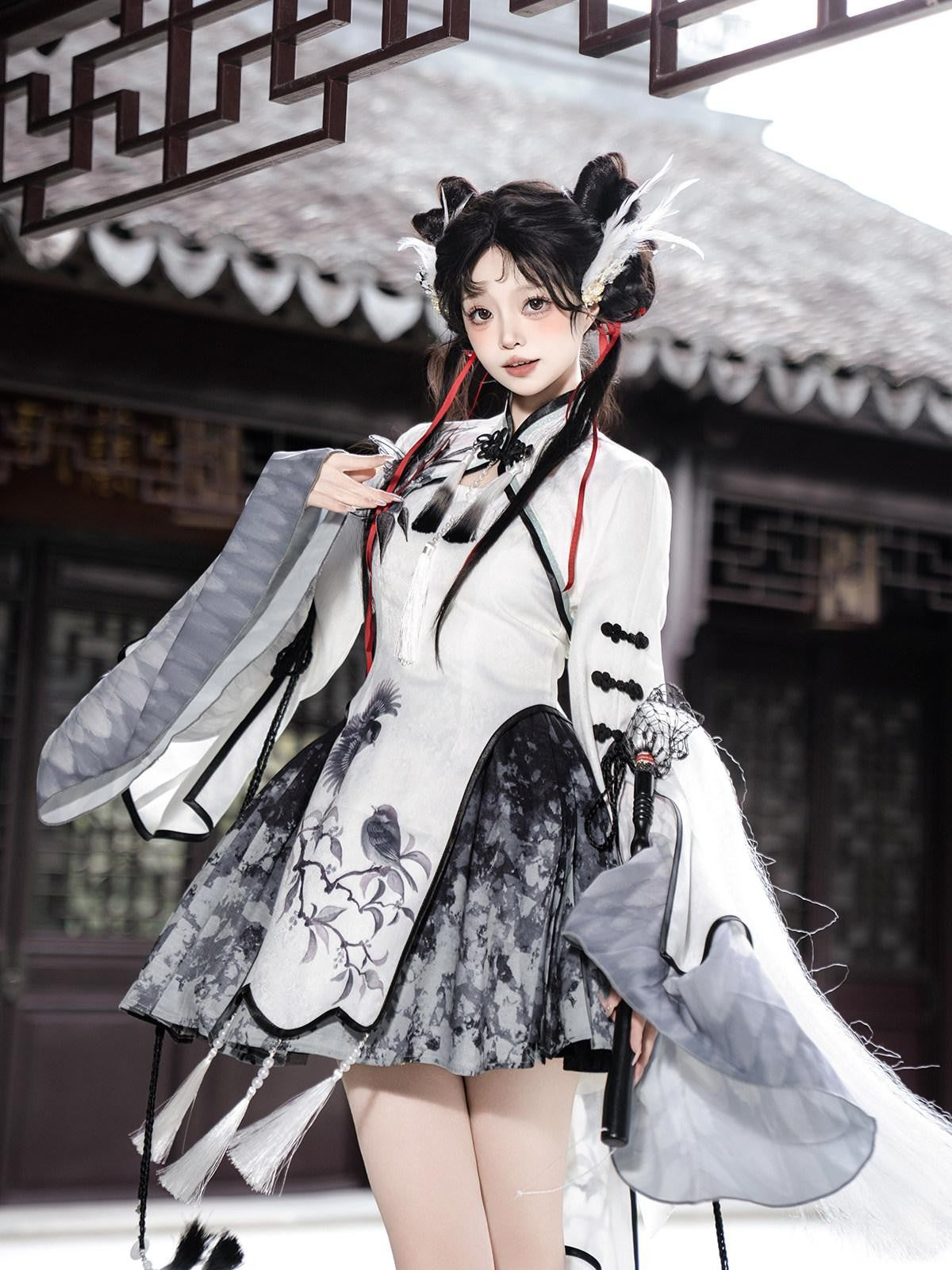 Sweet Promise Chinese Lolita Sorceress A Line Stand Collar Four Piece Women's Skirt Sets