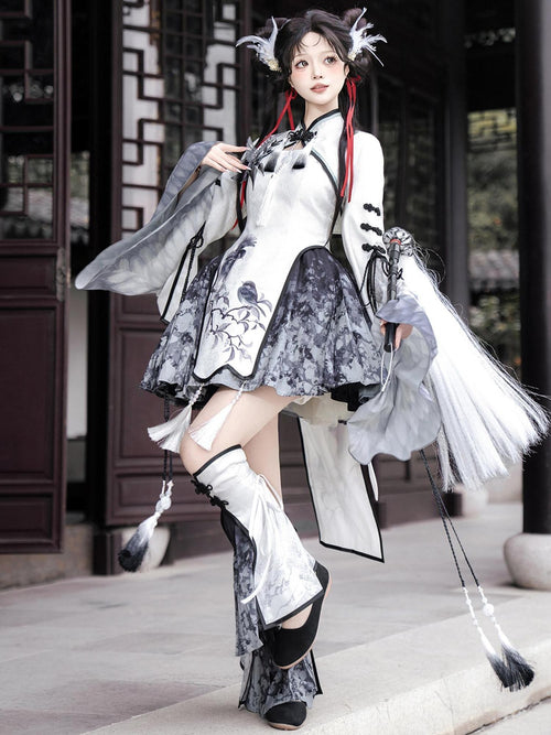 Sweet Promise Chinese Lolita Sorceress A Line Stand Collar Four Piece Women's Skirt Sets