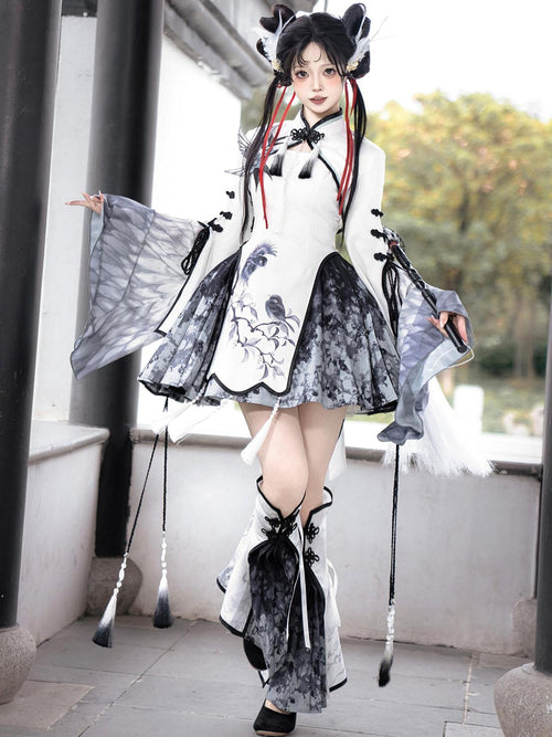 Sweet Promise Chinese Lolita Sorceress A Line Stand Collar Four Piece Women's Skirt Sets