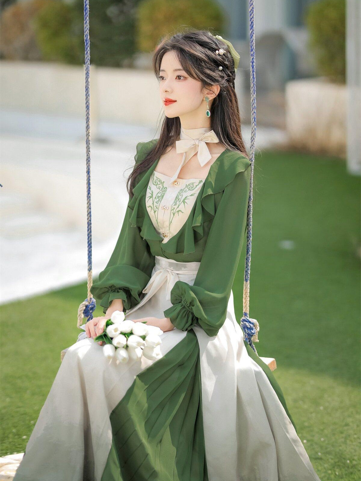 Sweet Promise Classic Lolita Lace Up Puff Sleeves Square Neck Women's Jsk / Jumper Skirts