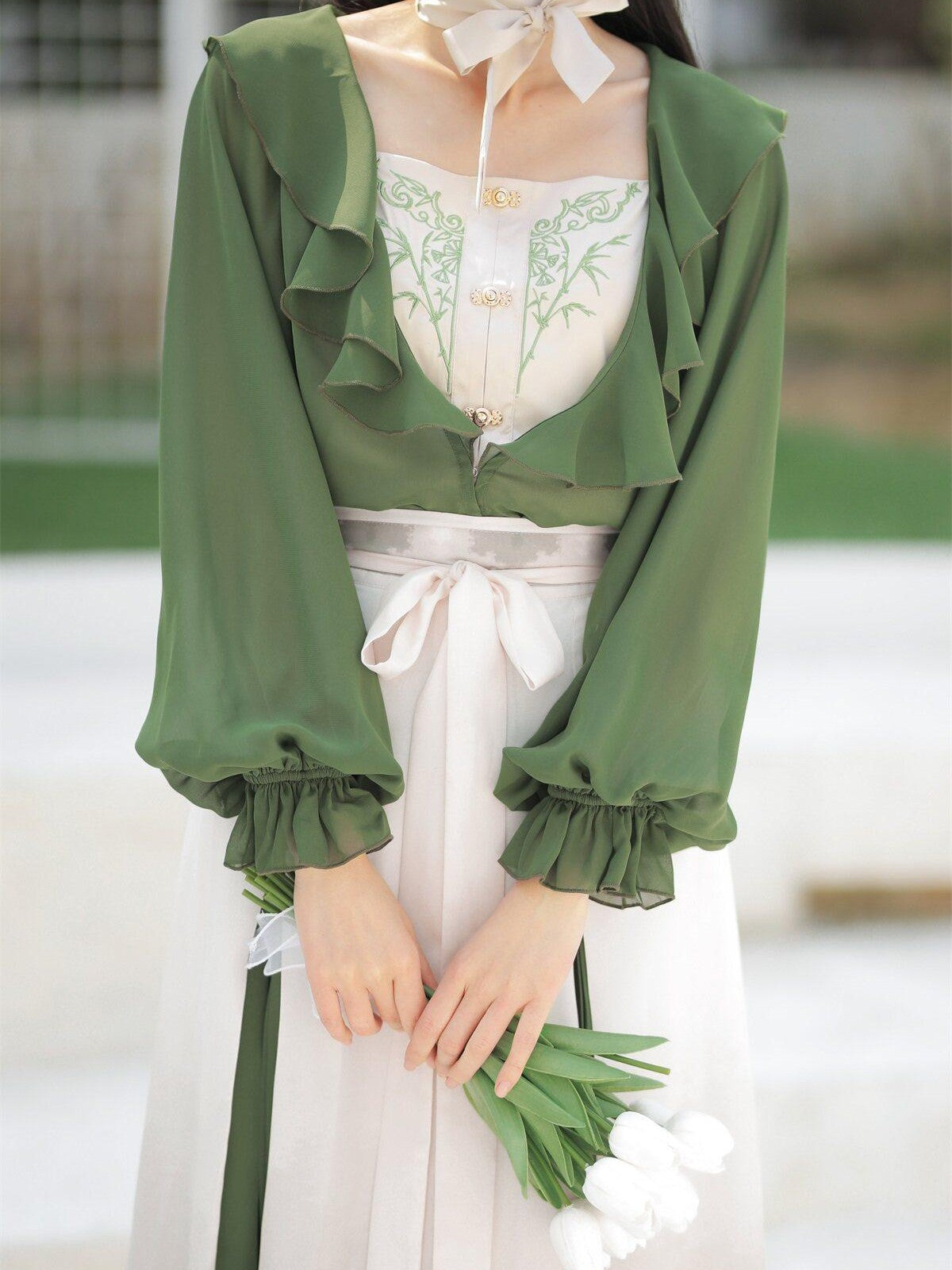 Sweet Promise Classic Lolita Lace Up Puff Sleeves Square Neck Women's Jsk / Jumper Skirts