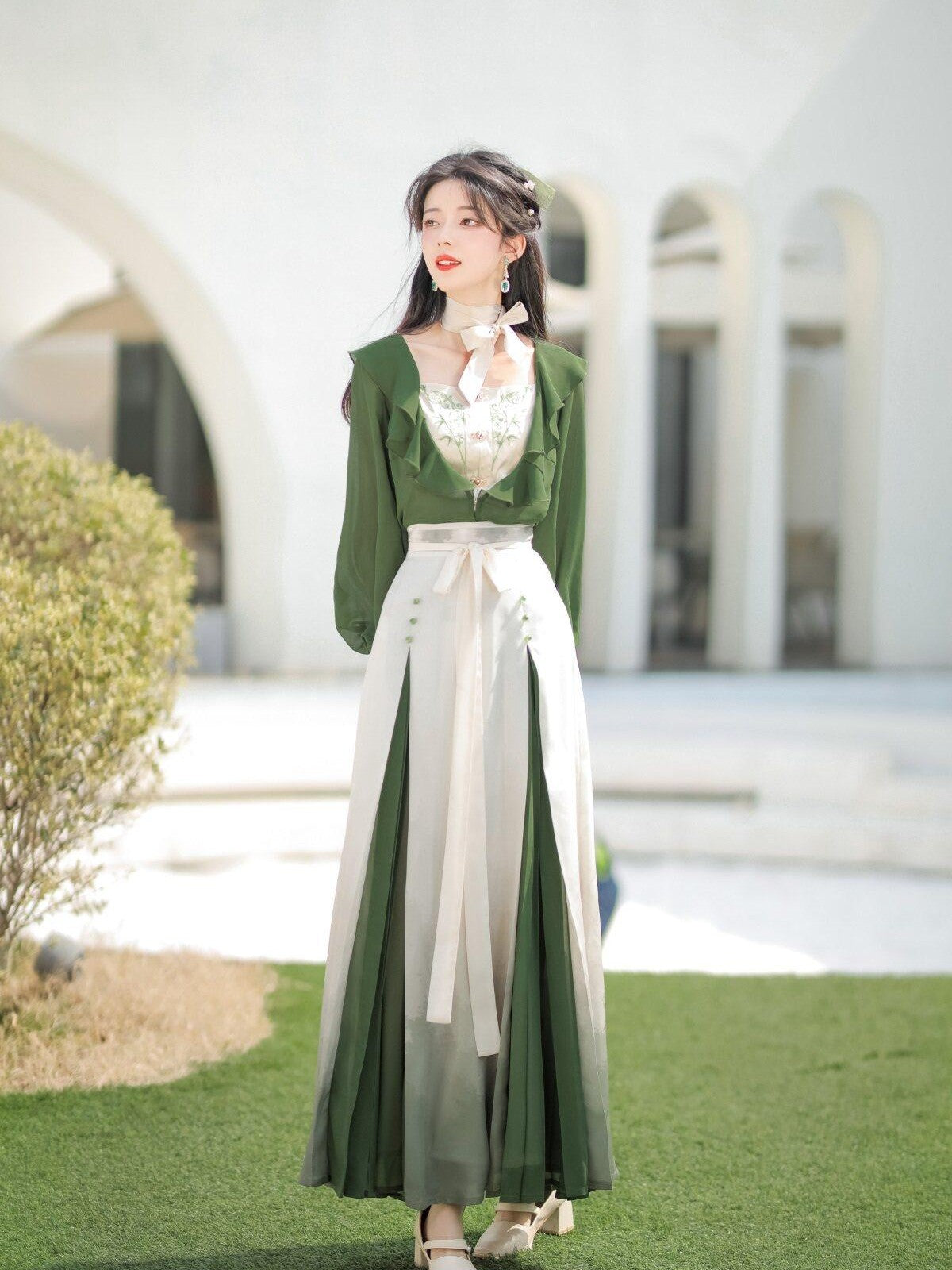 Sweet Promise Classic Lolita Lace Up Puff Sleeves Square Neck Women's Jsk / Jumper Skirts