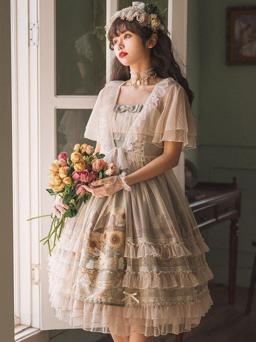 Sweet Promise Cottagecore Lolita Princess Cami Women's Tulle Overlay Jsk / Jumper Skirts