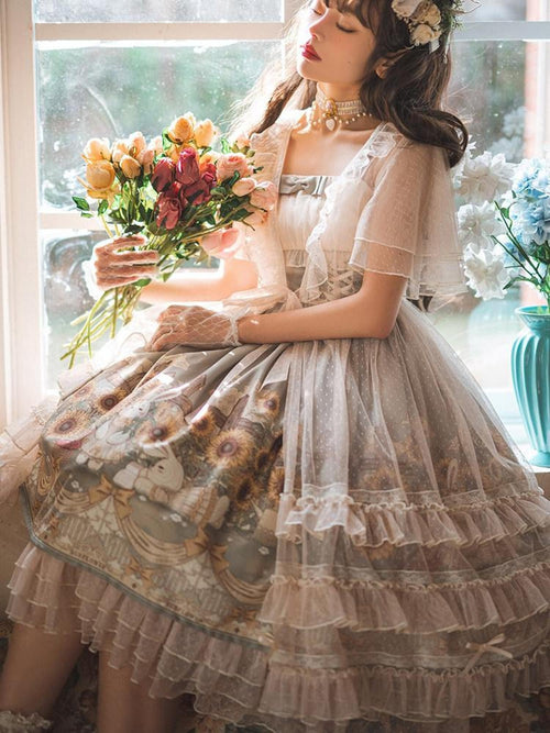Sweet Promise Cottagecore Lolita Princess Cami Women's Tulle Overlay Jsk / Jumper Skirts