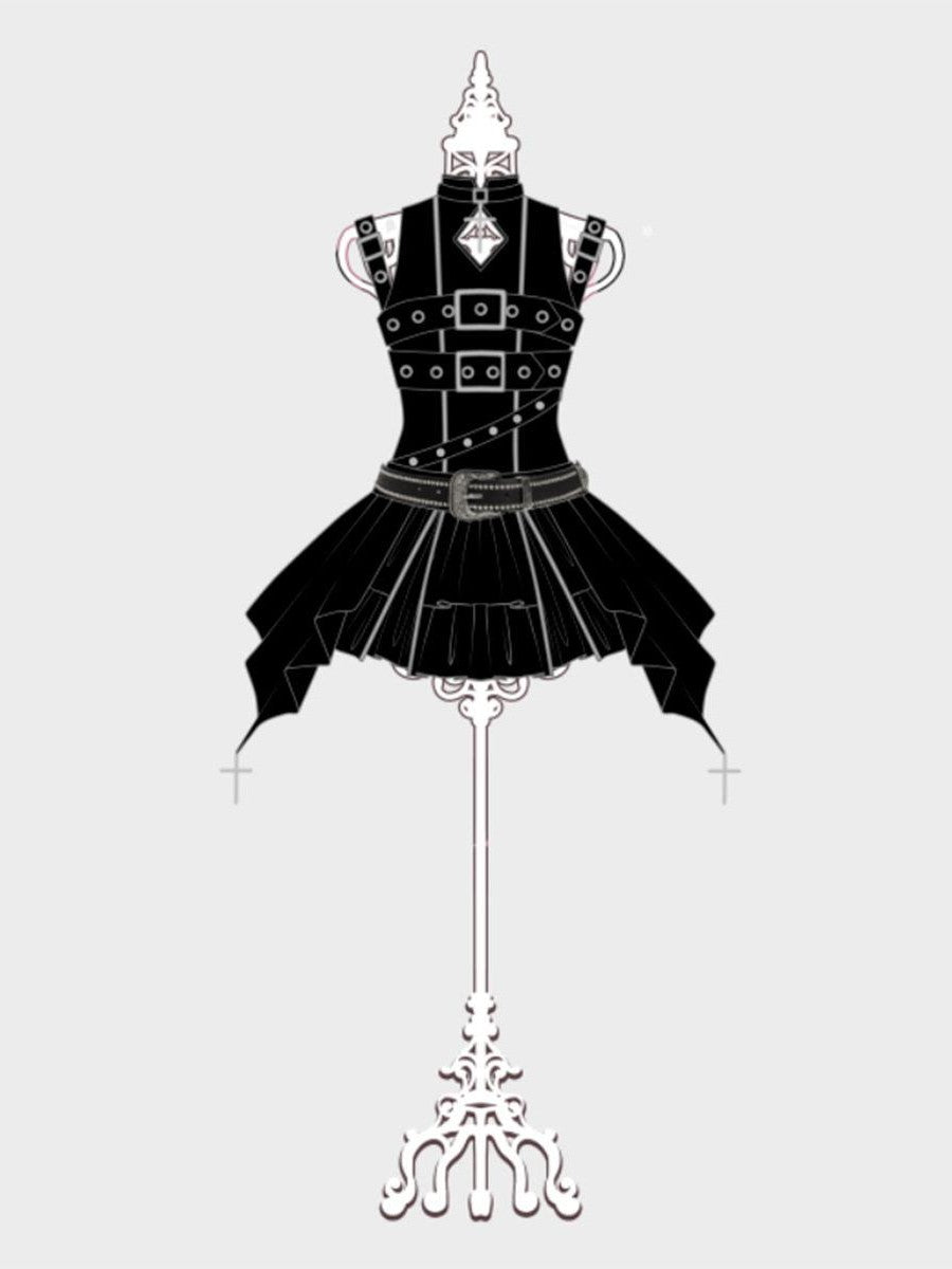Sweet Promise Dark Gothic Lolita A Line Stand Collar Fitted Belt Women's Jsk / Jumper Skirts