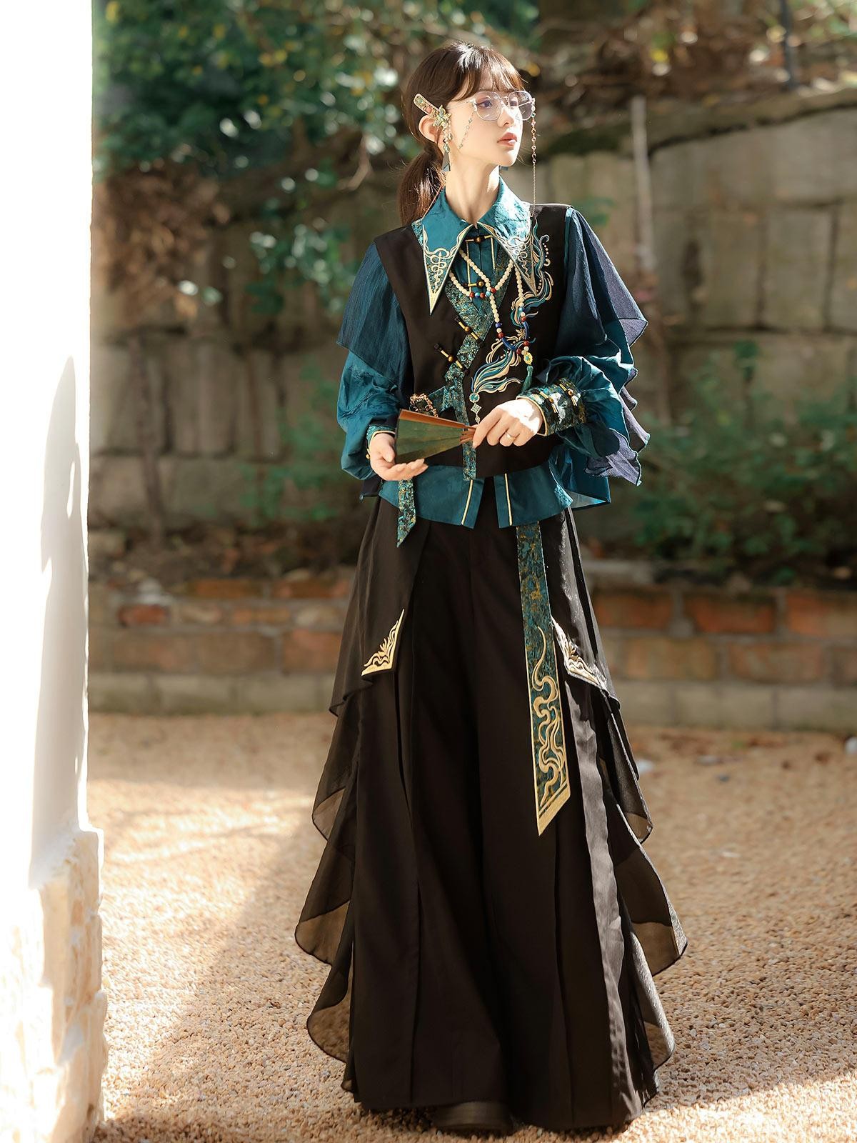 Sweet Promise Dark Gothic Lolita Chinese Style Women's Four Piece Full Coordination Sets