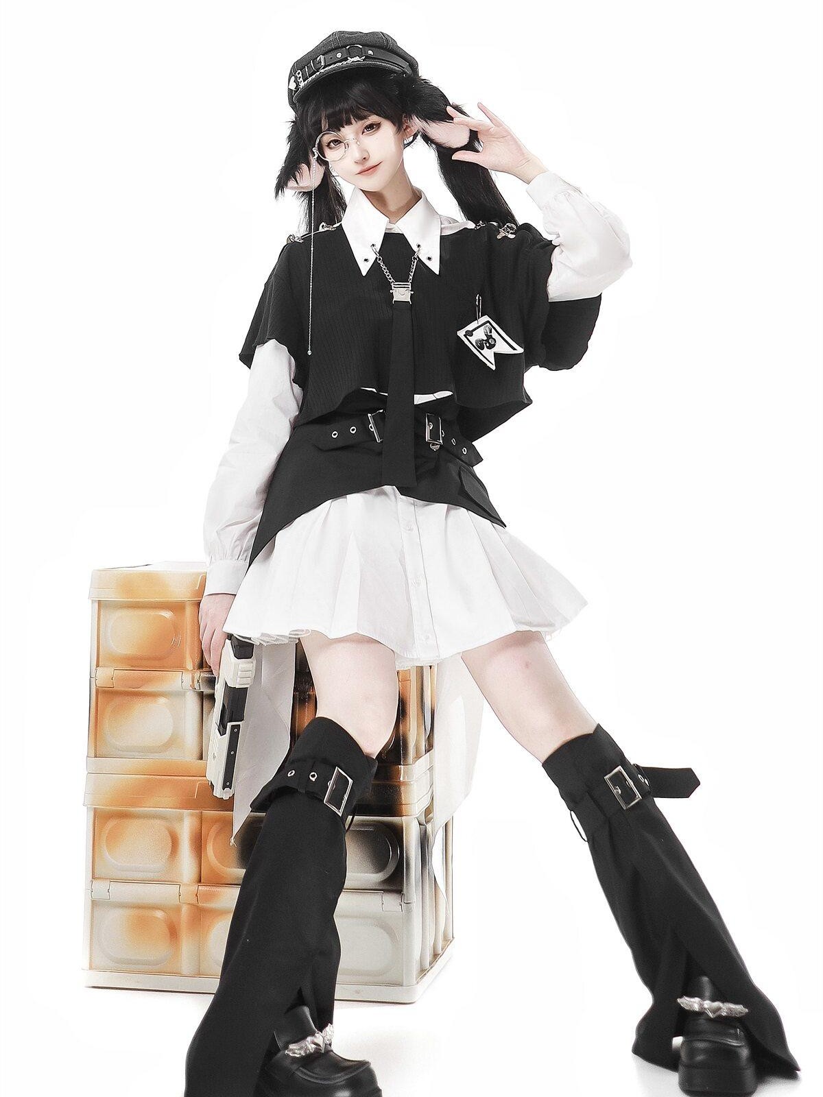 Sweet Promise Dark Gothic Lolita Cosplay Ruffled Lace Corset Skirt Women's Long Sleeve Op