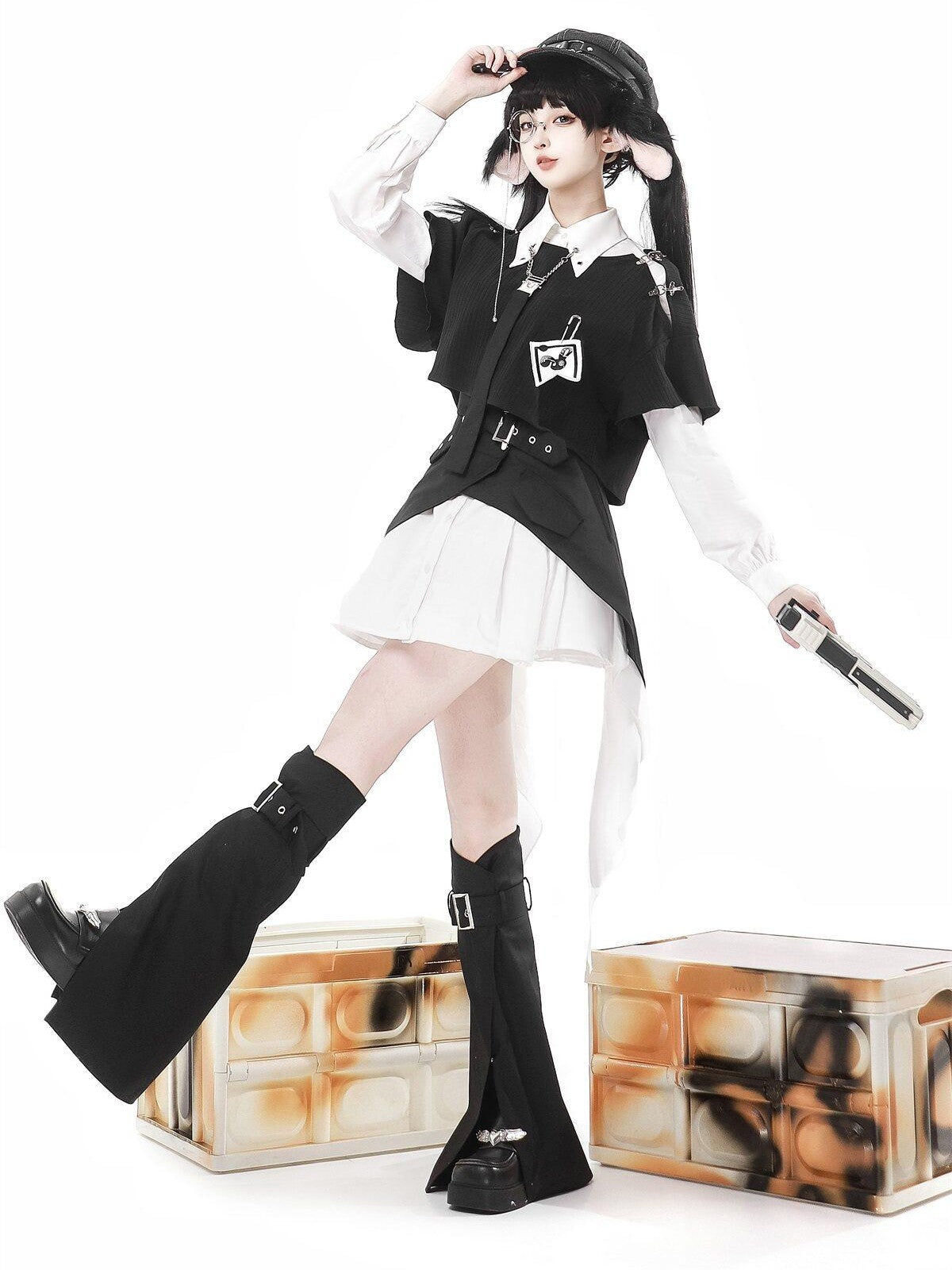 Sweet Promise Dark Gothic Lolita Cosplay Ruffled Lace Corset Skirt Women's Long Sleeve Op