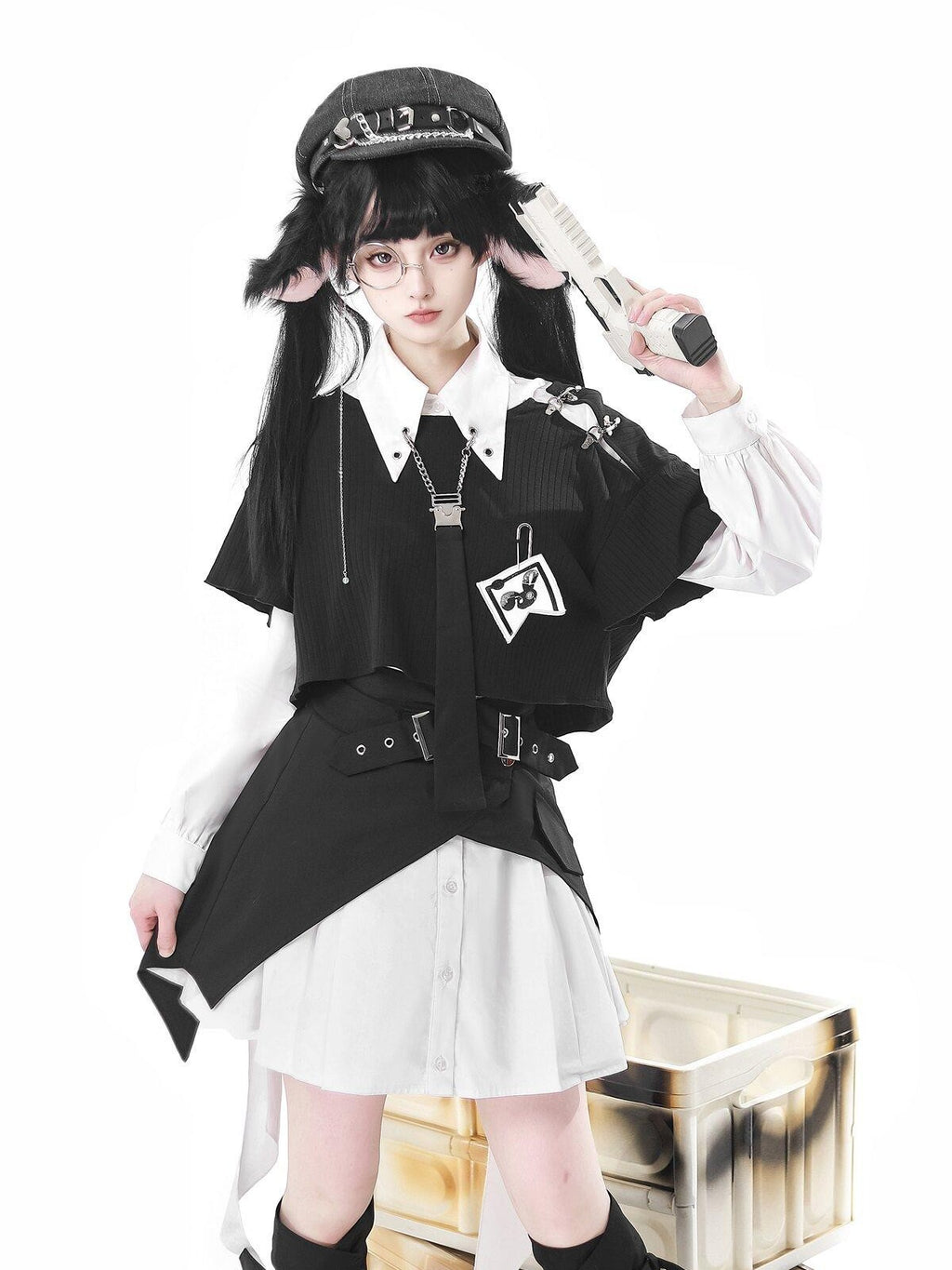 Sweet Promise Dark Gothic Lolita Cosplay Ruffled Lace Corset Skirt Women's Long Sleeve Op