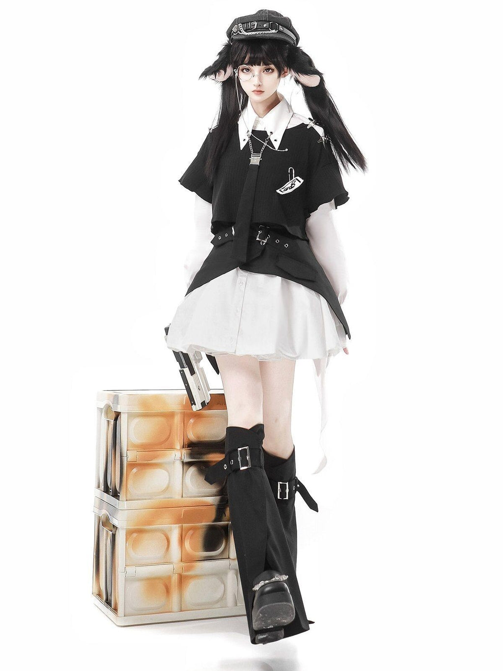 Sweet Promise Dark Gothic Lolita Cosplay Ruffled Lace Corset Skirt Women's Long Sleeve Op