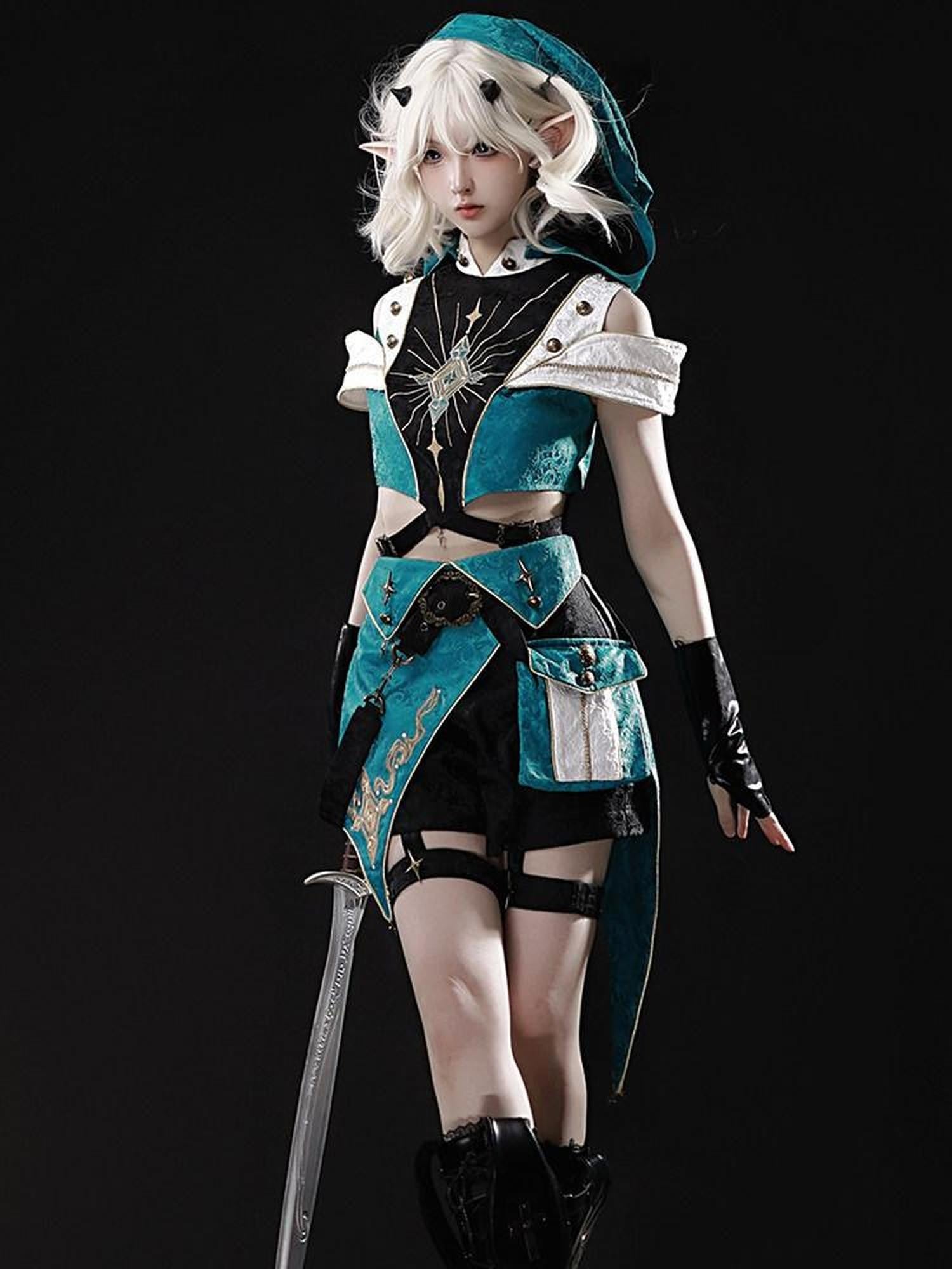 Sweet Promise Dark Gothic Lolita Cosplay Stand Collar Slim Fit Women's Full Coordination Sets