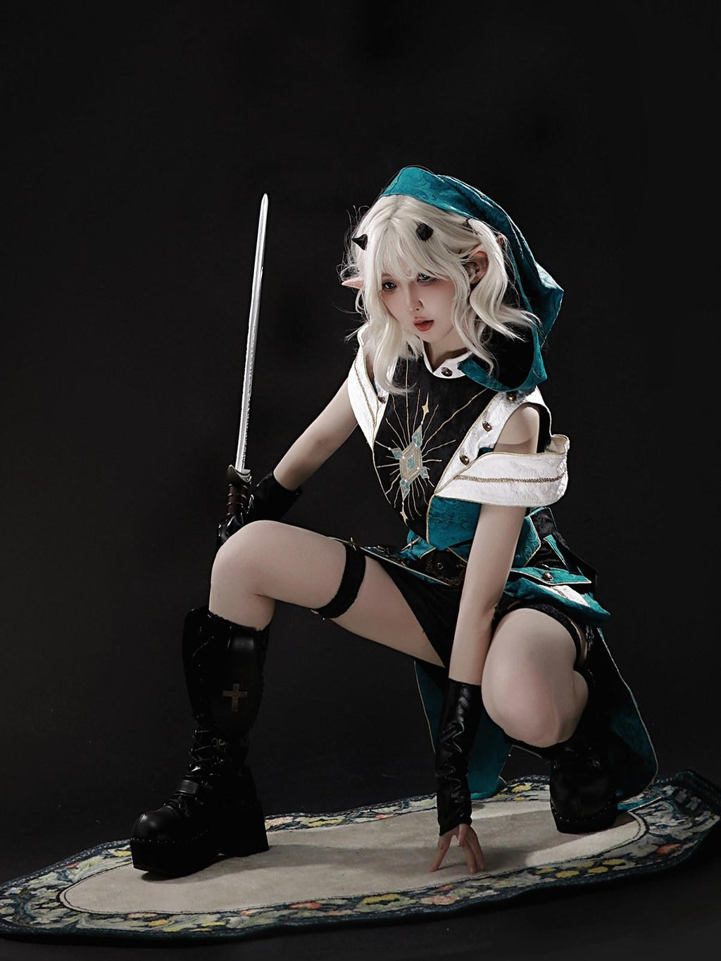 Sweet Promise Dark Gothic Lolita Cosplay Stand Collar Slim Fit Women's Full Coordination Sets