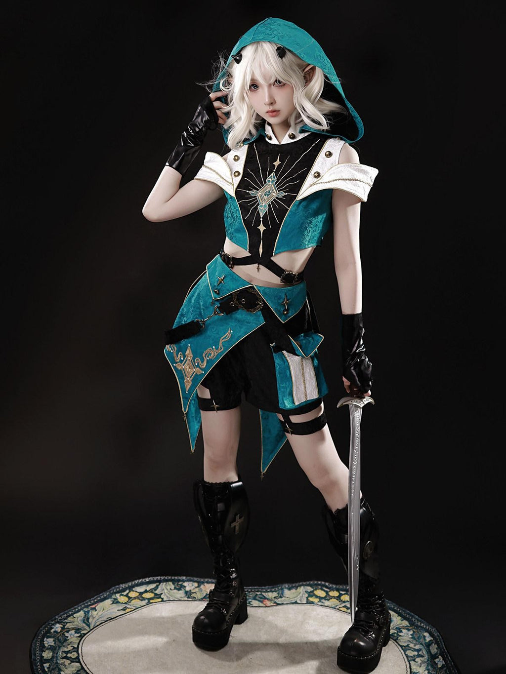 Sweet Promise Dark Gothic Lolita Cosplay Stand Collar Slim Fit Women's Full Coordination Sets