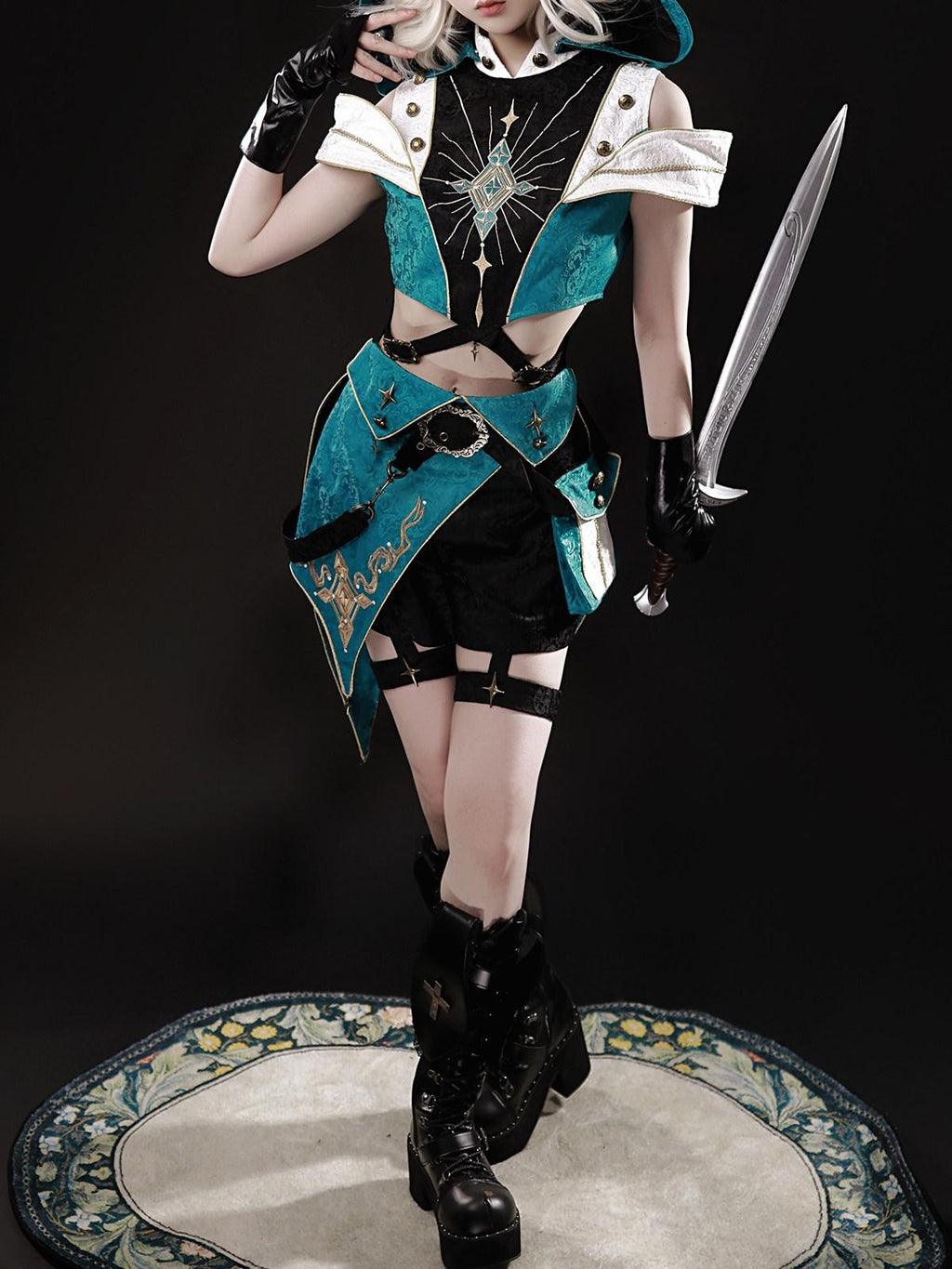 Sweet Promise Dark Gothic Lolita Cosplay Stand Collar Slim Fit Women's Full Coordination Sets