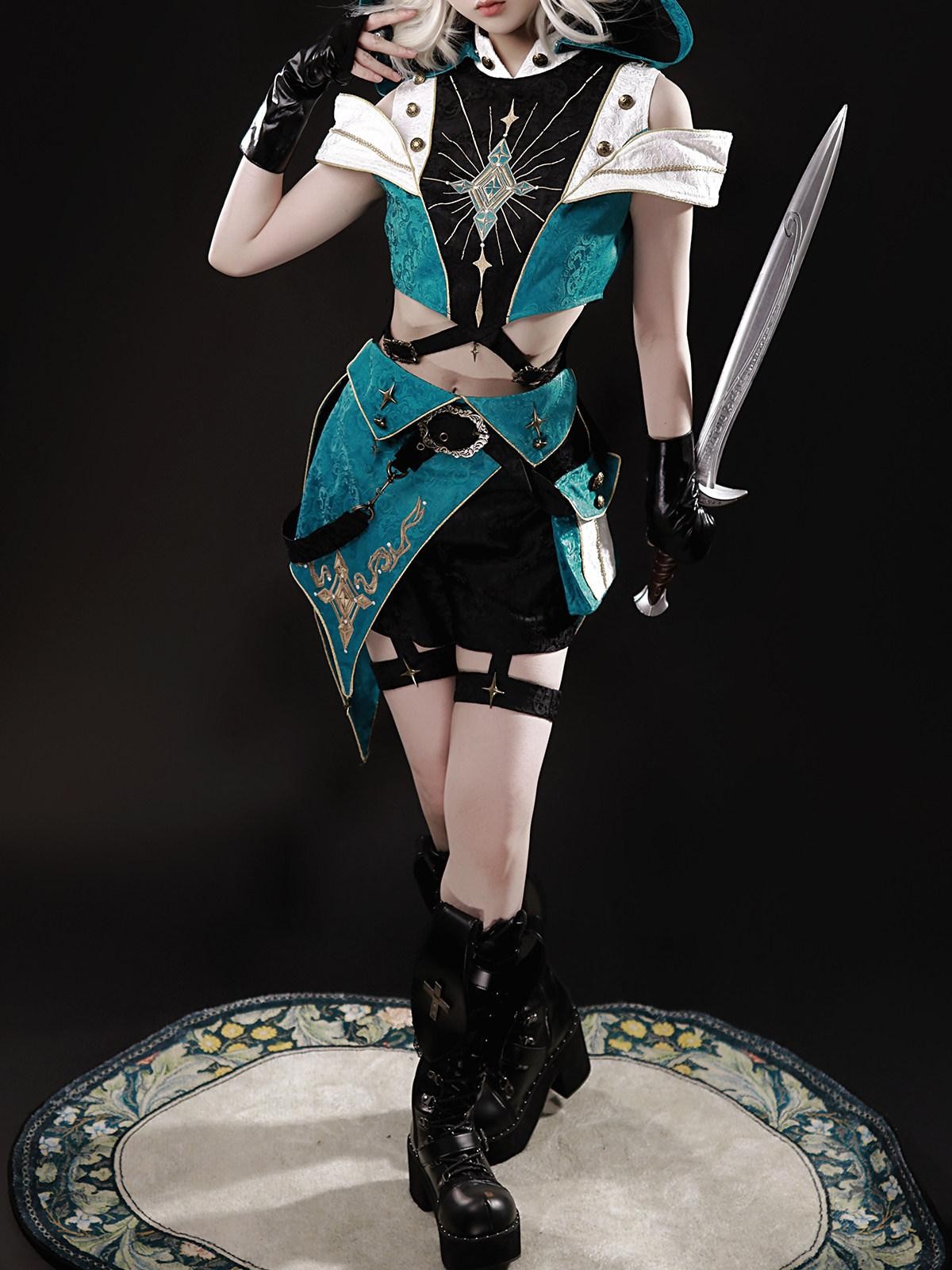 Sweet Promise Dark Gothic Lolita Cosplay Stand Collar Slim Fit Women's Full Coordination Sets
