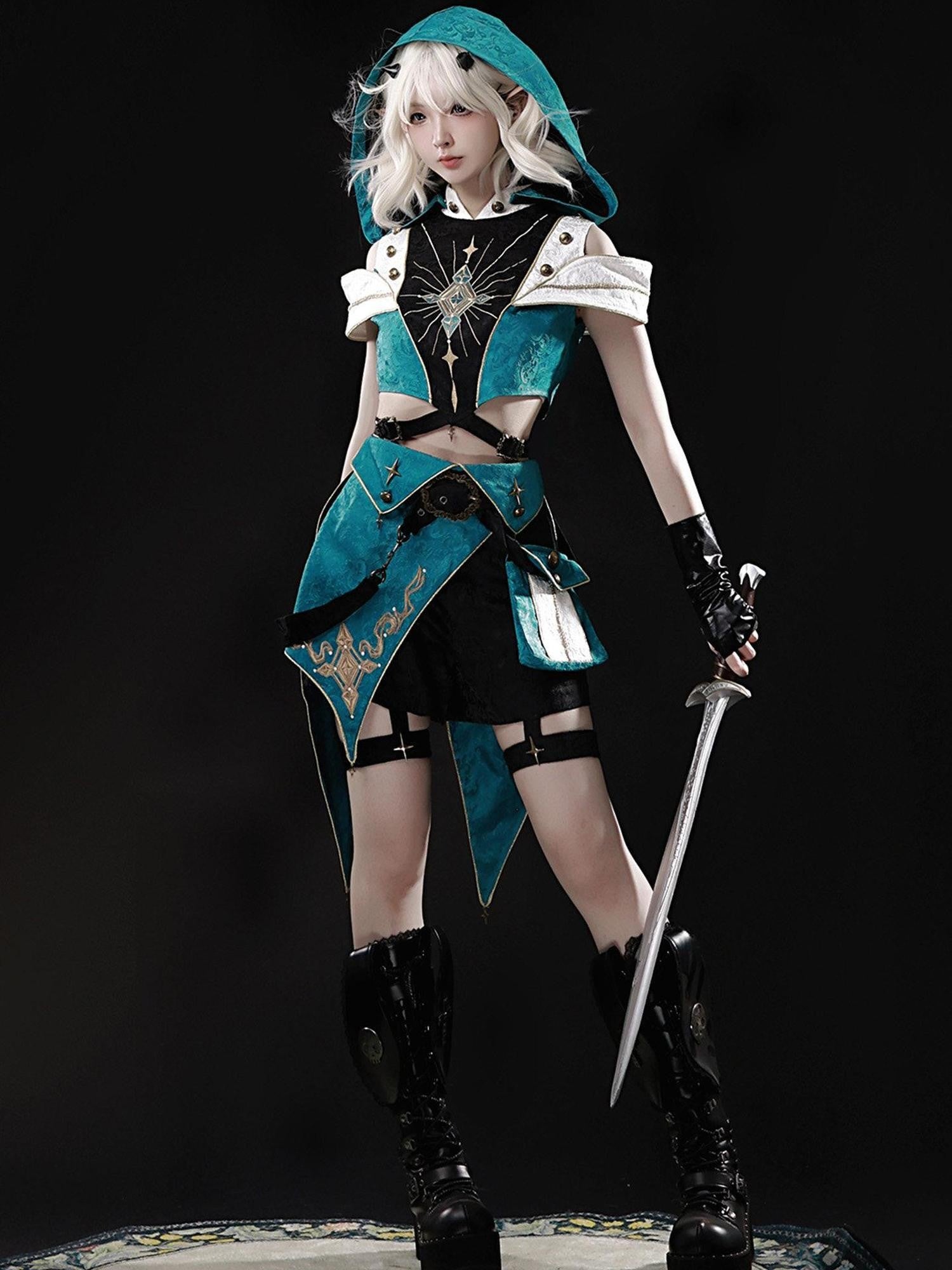Sweet Promise Dark Gothic Lolita Cosplay Stand Collar Slim Fit Women's Full Coordination Sets