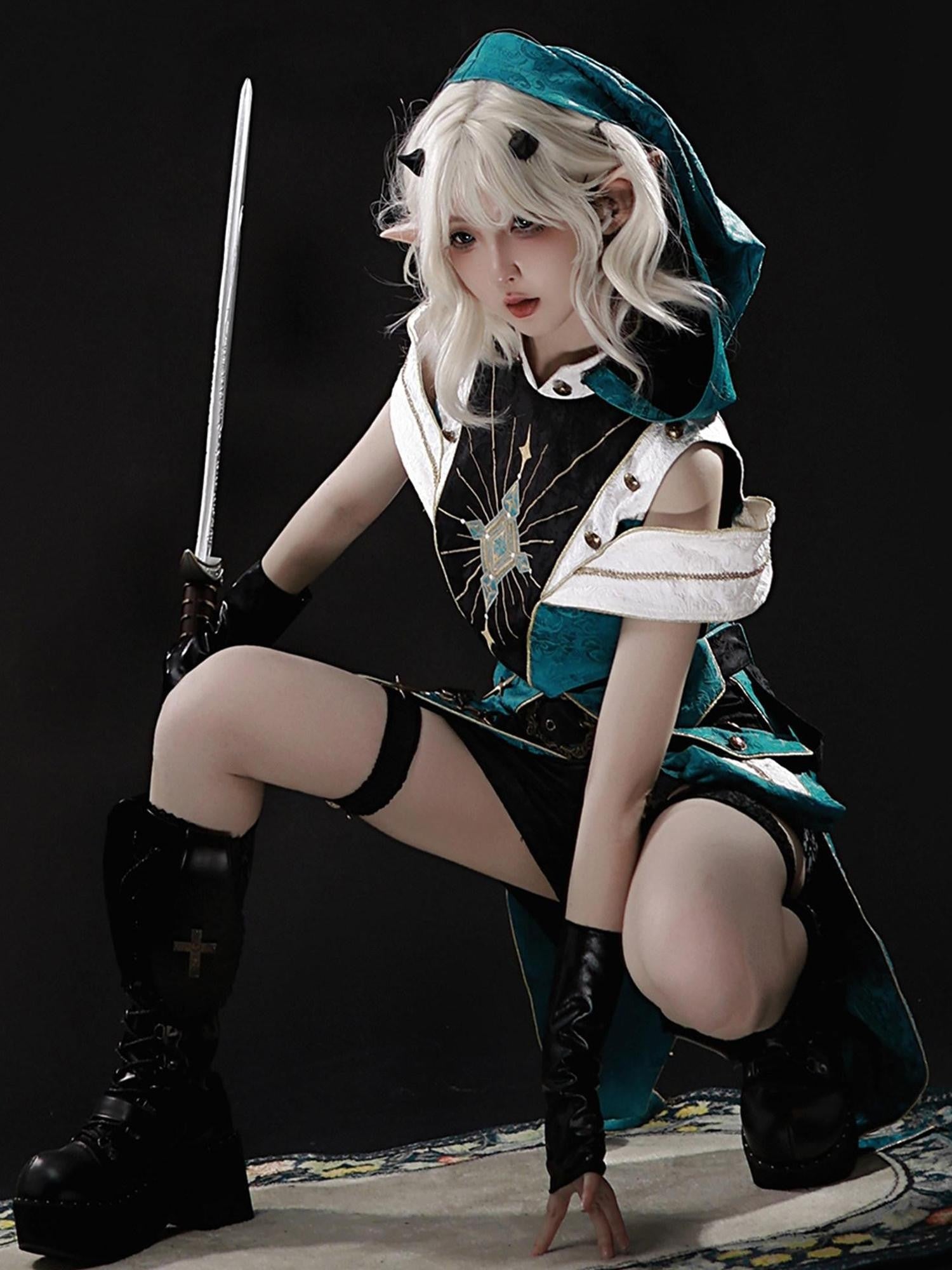Sweet Promise Dark Gothic Lolita Cosplay Stand Collar Slim Fit Women's Full Coordination Sets