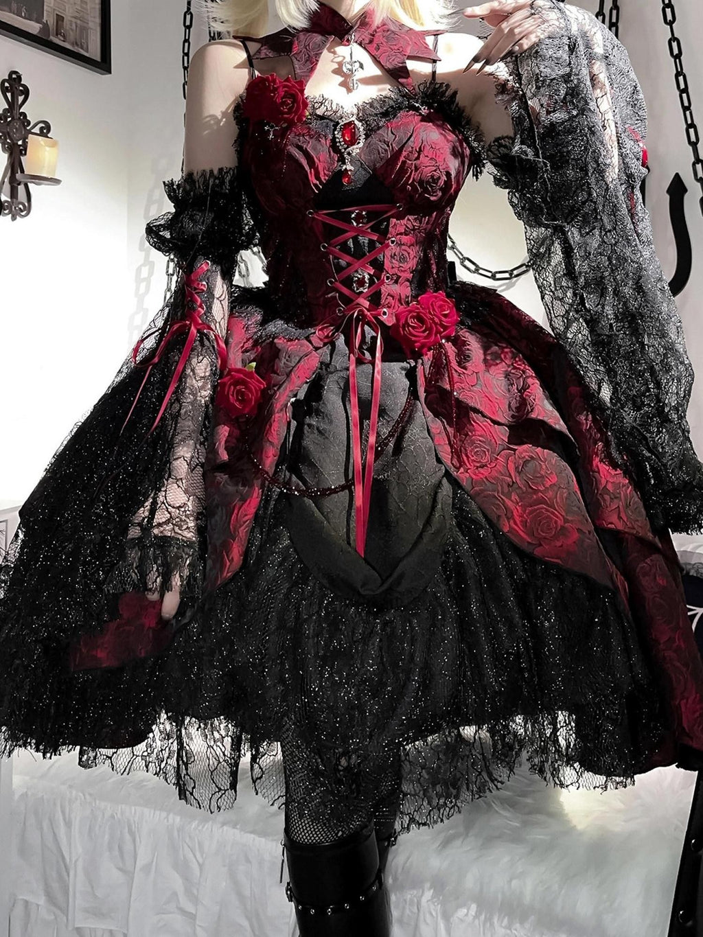 Sweet Promise Dark Gothic Lolita Halter Neck Swallowtail Women's Jsk / Jumper Skirts
