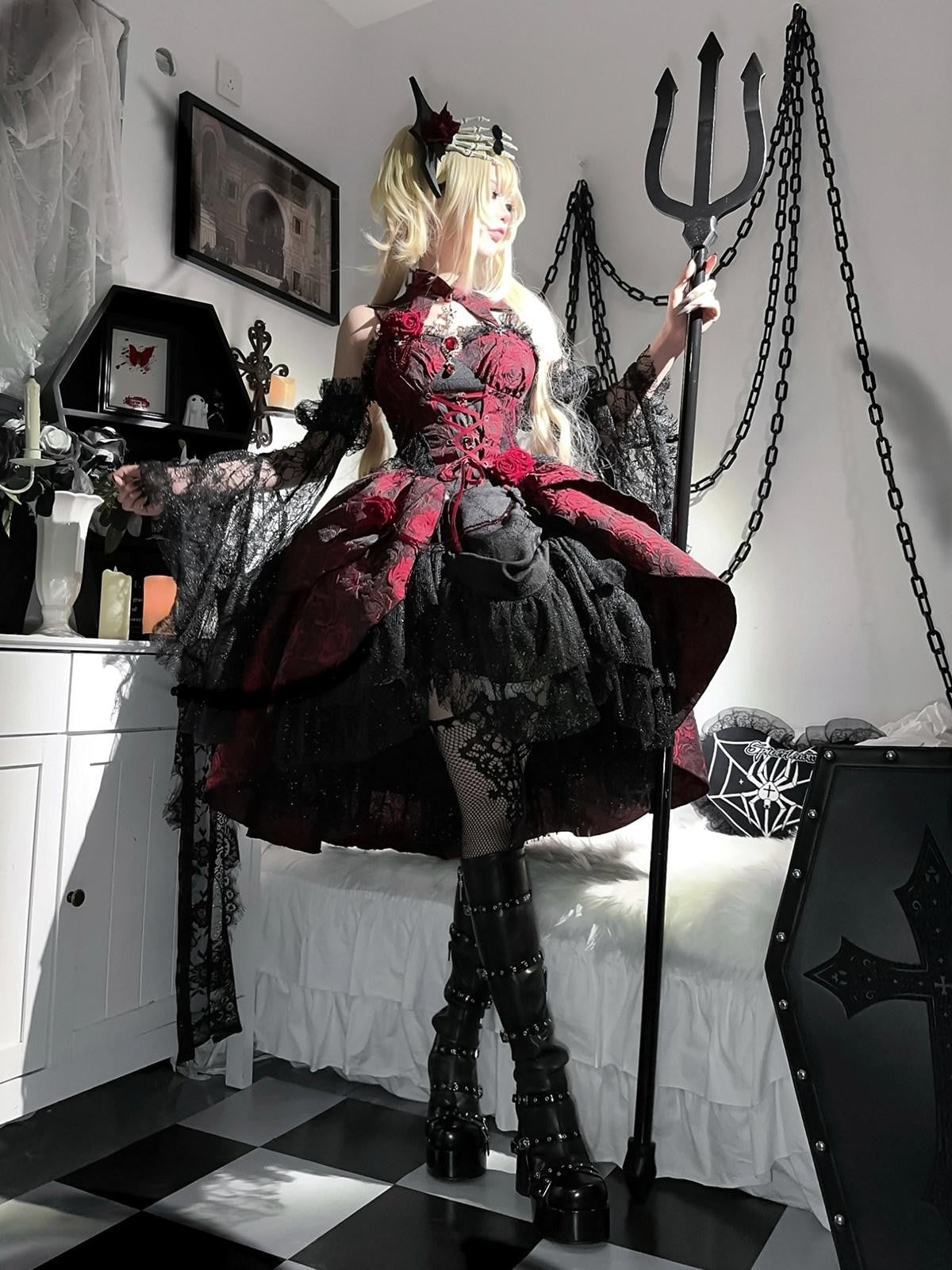 Sweet Promise Dark Gothic Lolita Halter Neck Swallowtail Women's Jsk / Jumper Skirts