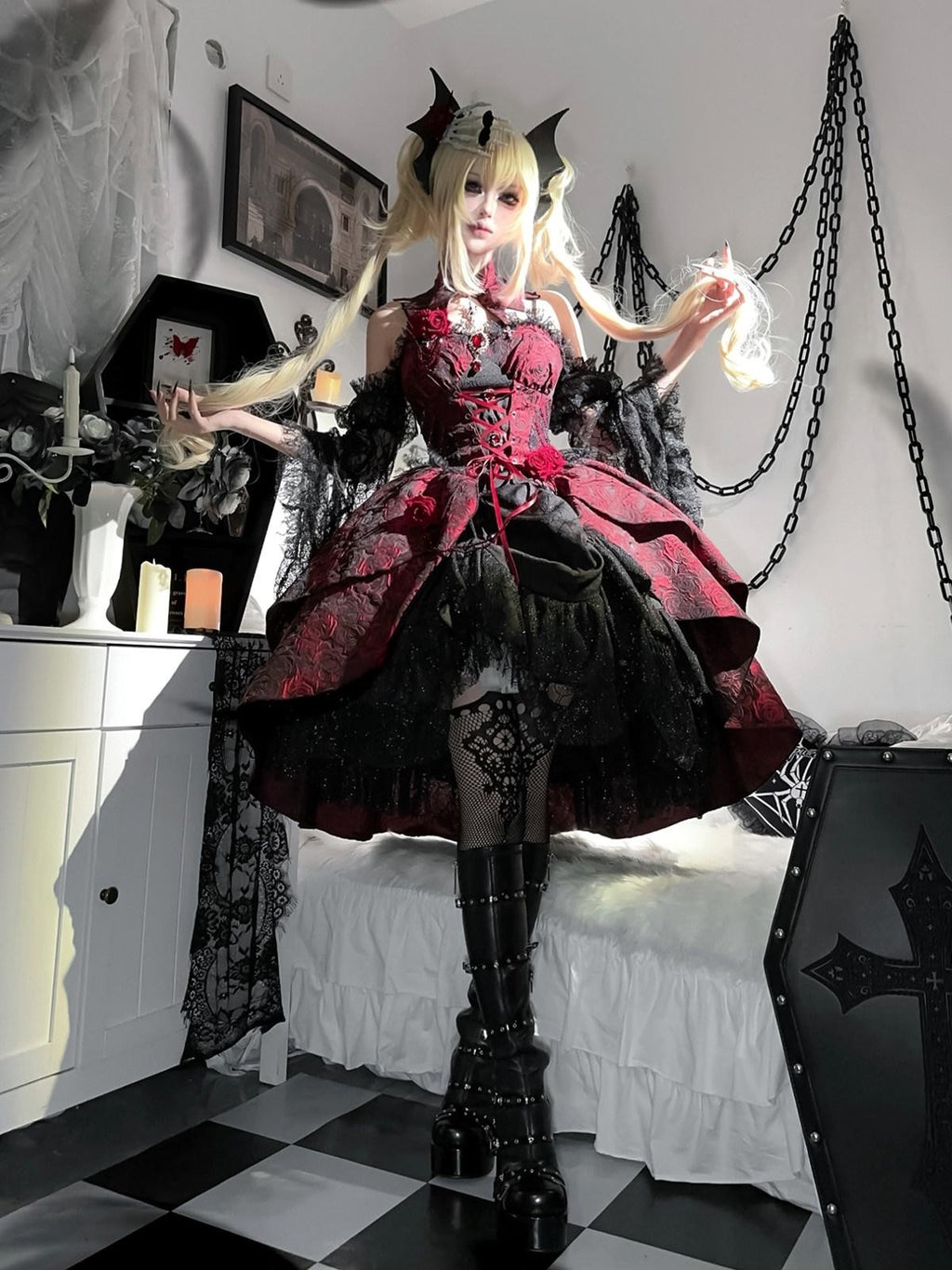 Sweet Promise Dark Gothic Lolita Halter Neck Swallowtail Women's Jsk / Jumper Skirts
